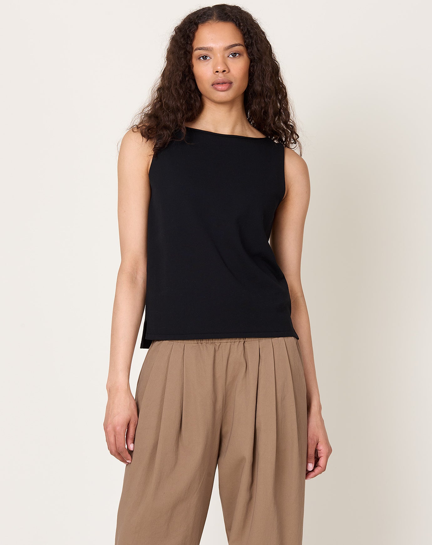 evam eva Cotton Sleeveless Knit Shell in Sumi