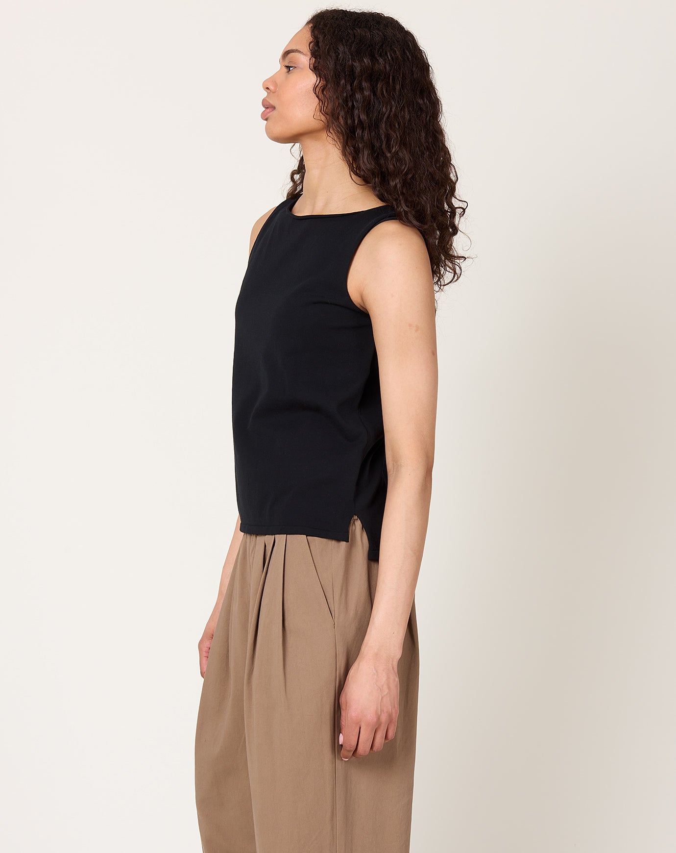 evam eva Cotton Sleeveless Knit Shell in Sumi