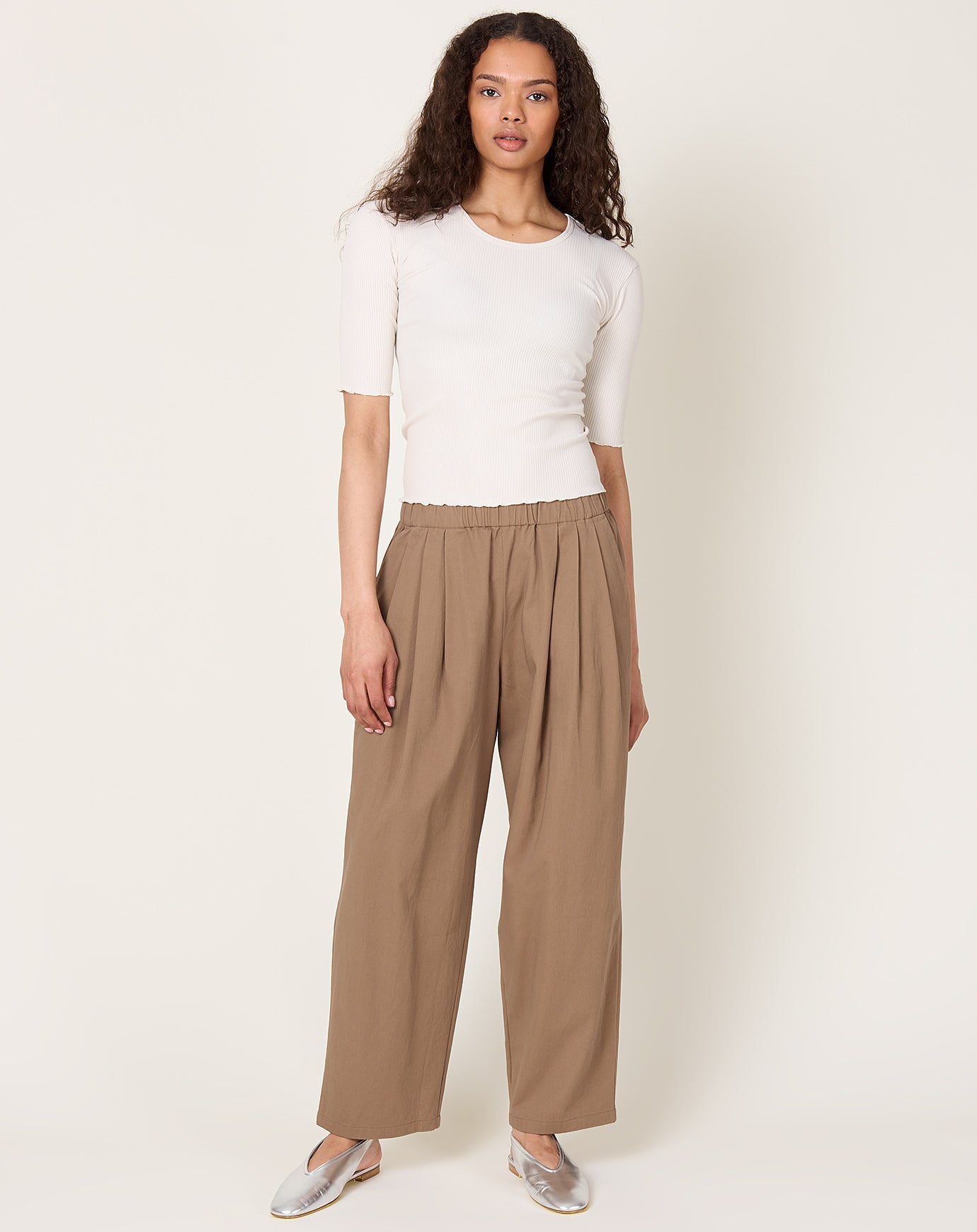 evam eva Cotton Tuck Wide Pants in Amber