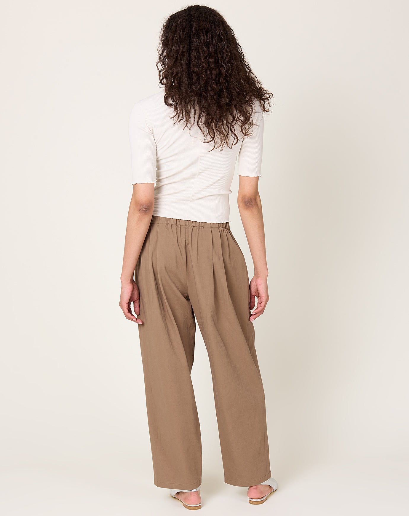 evam eva Cotton Tuck Wide Pants in Amber