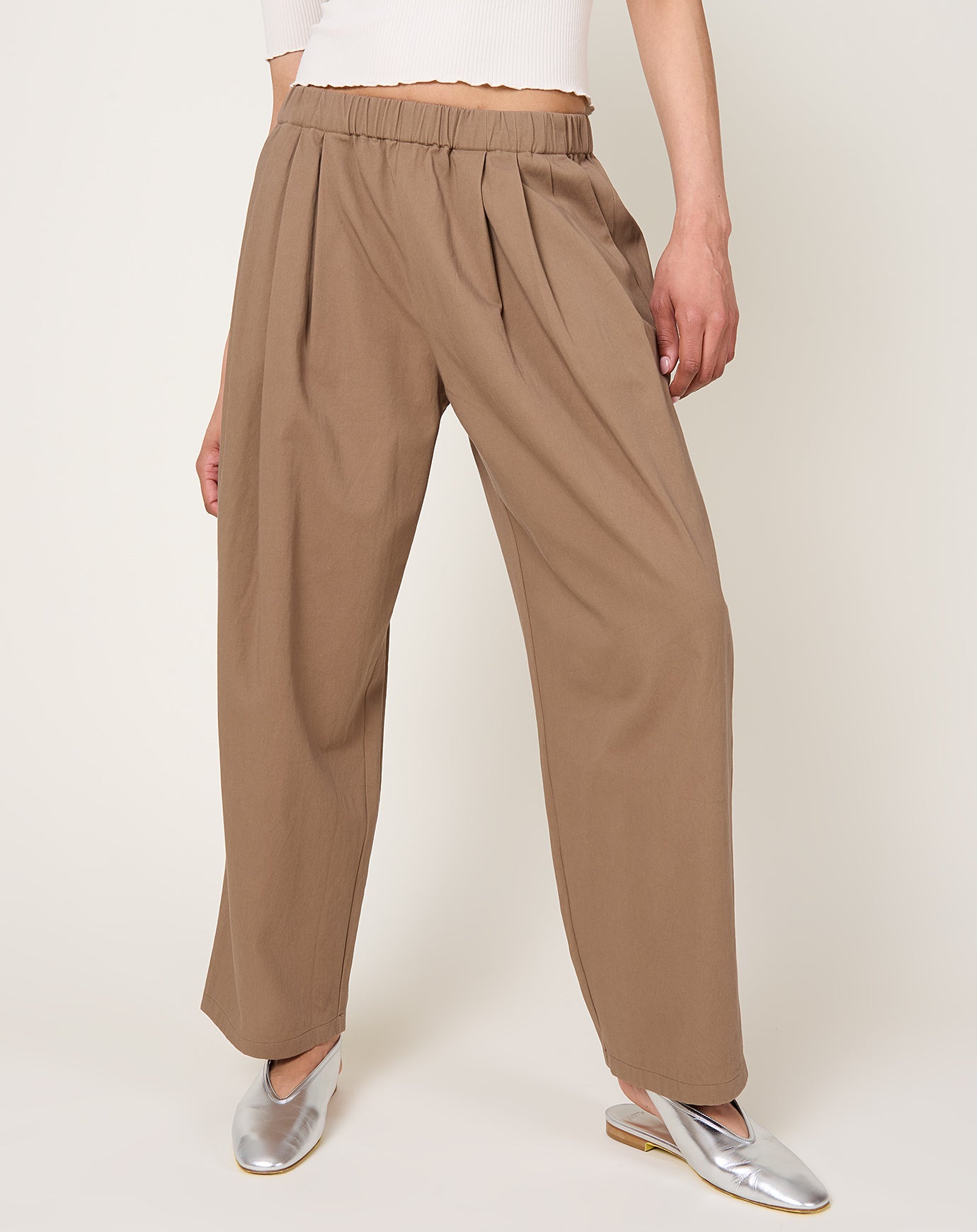 evam eva Cotton Tuck Wide Pants in Amber