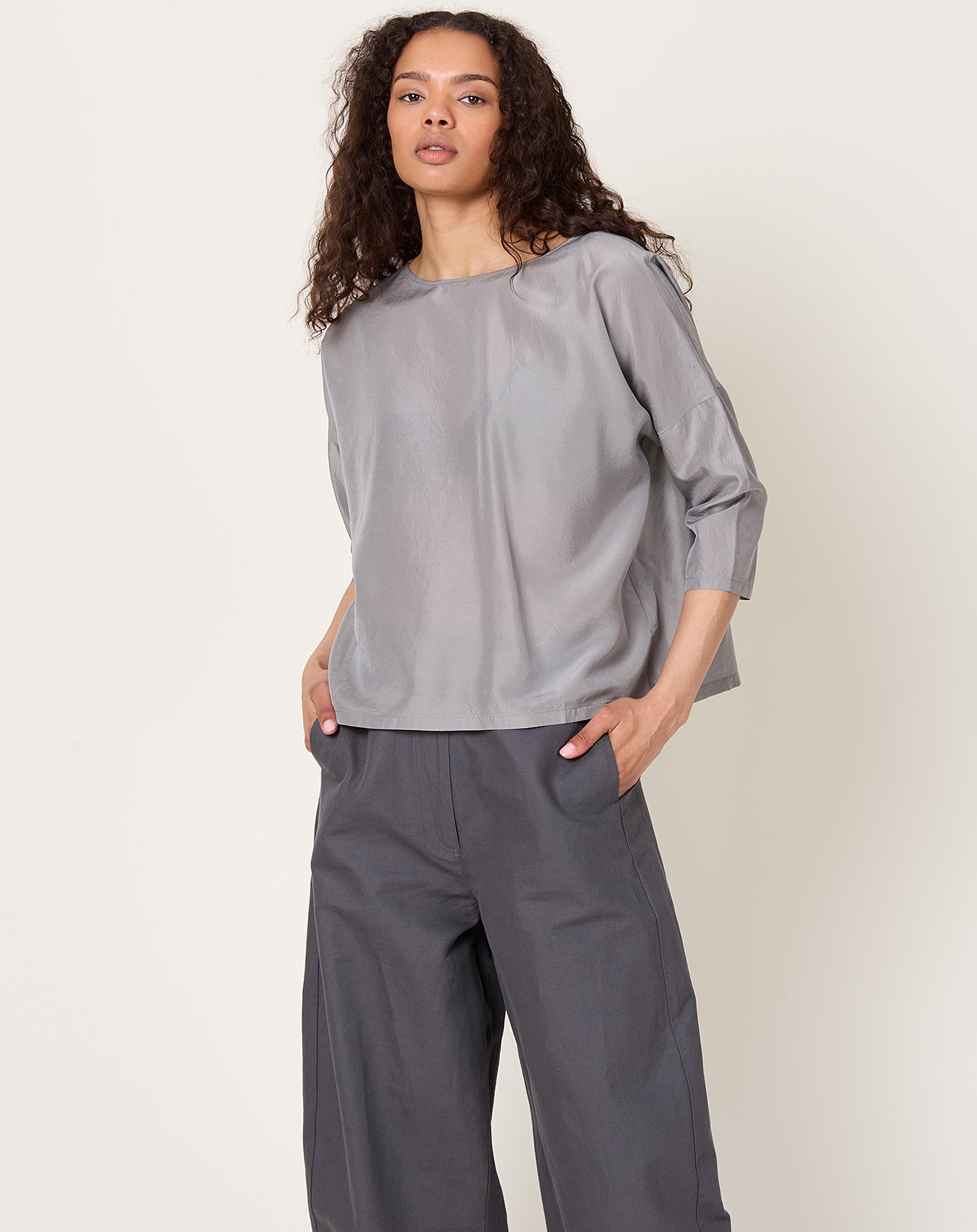 evam eva Cupro Silk Pullover in Dove Grey