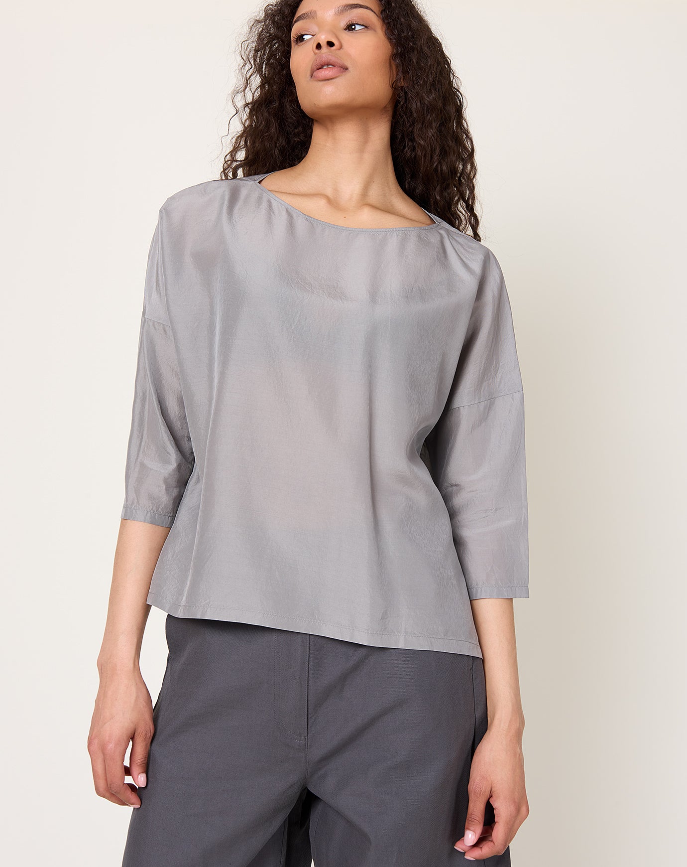 evam eva Cupro Silk Pullover in Dove Grey