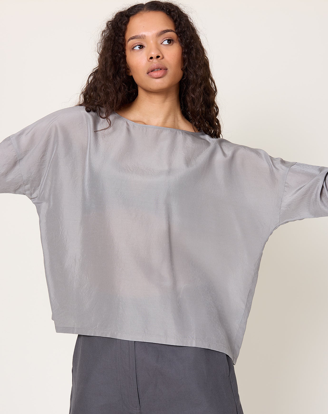 evam eva Cupro Silk Pullover in Dove Grey