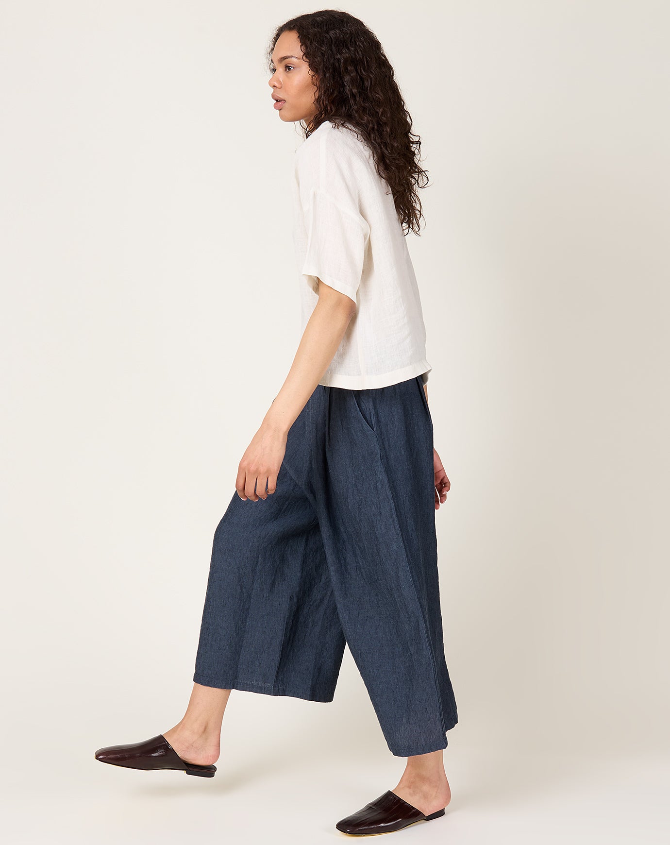 evam eva Linen Culottes in Navy
