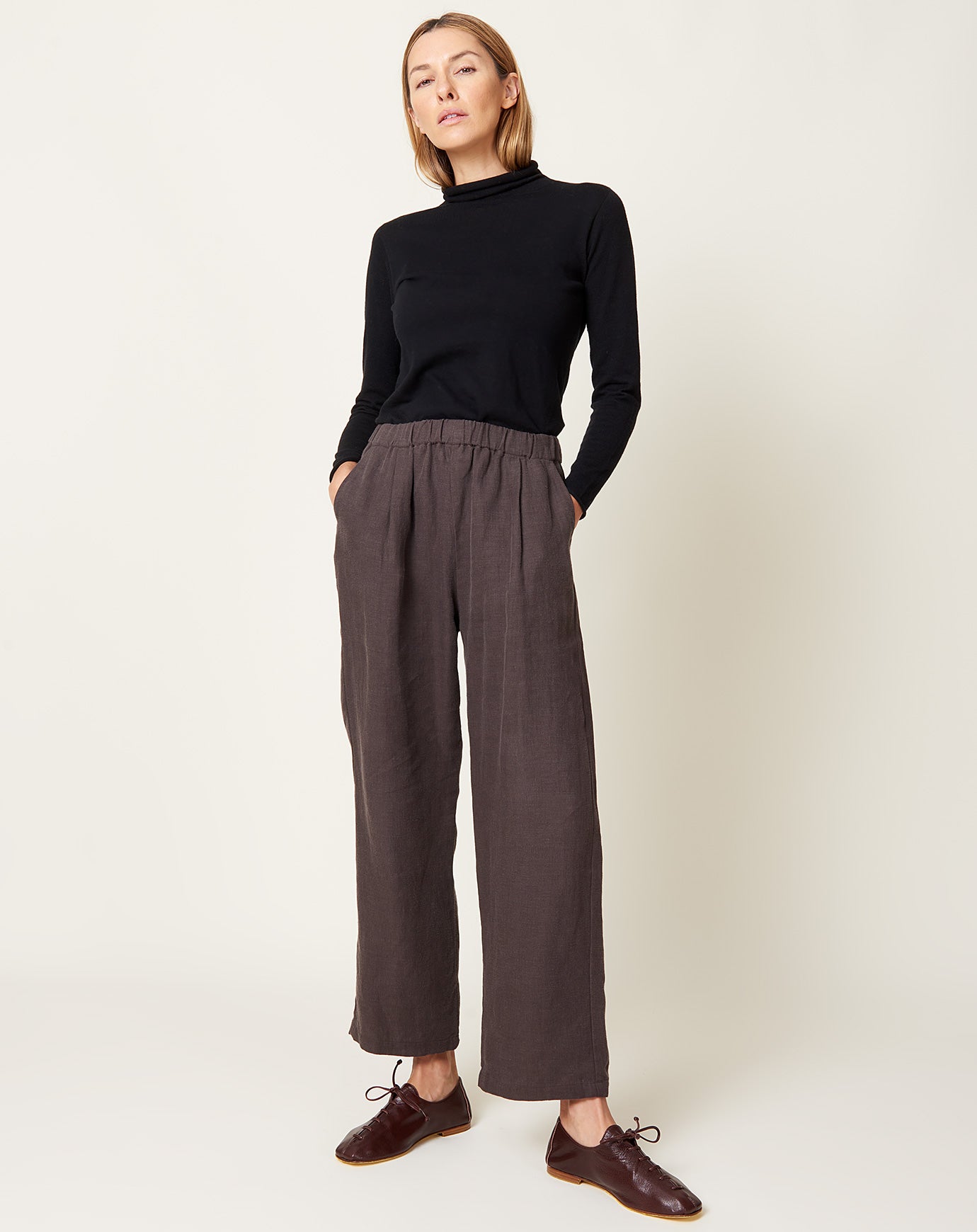 8 By YOOX COTTON-LINEN PLEATED WIDE-LEG PANTS