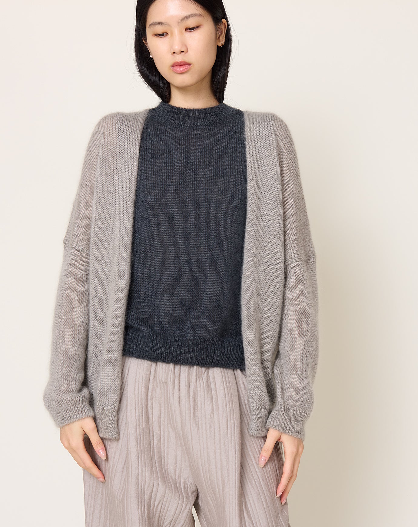 evam eva Mohair Silk Cardigan in Grey