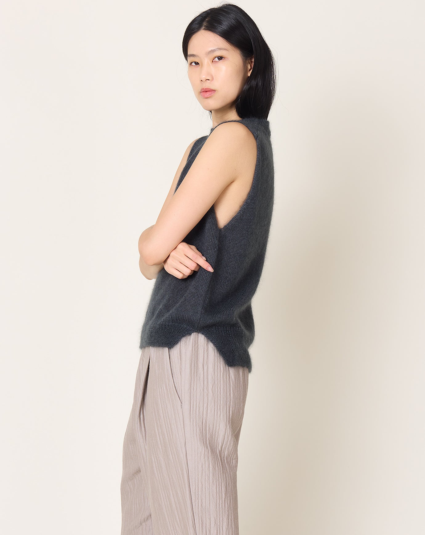 evam eva Mohair Silk Vest in Stone Grey