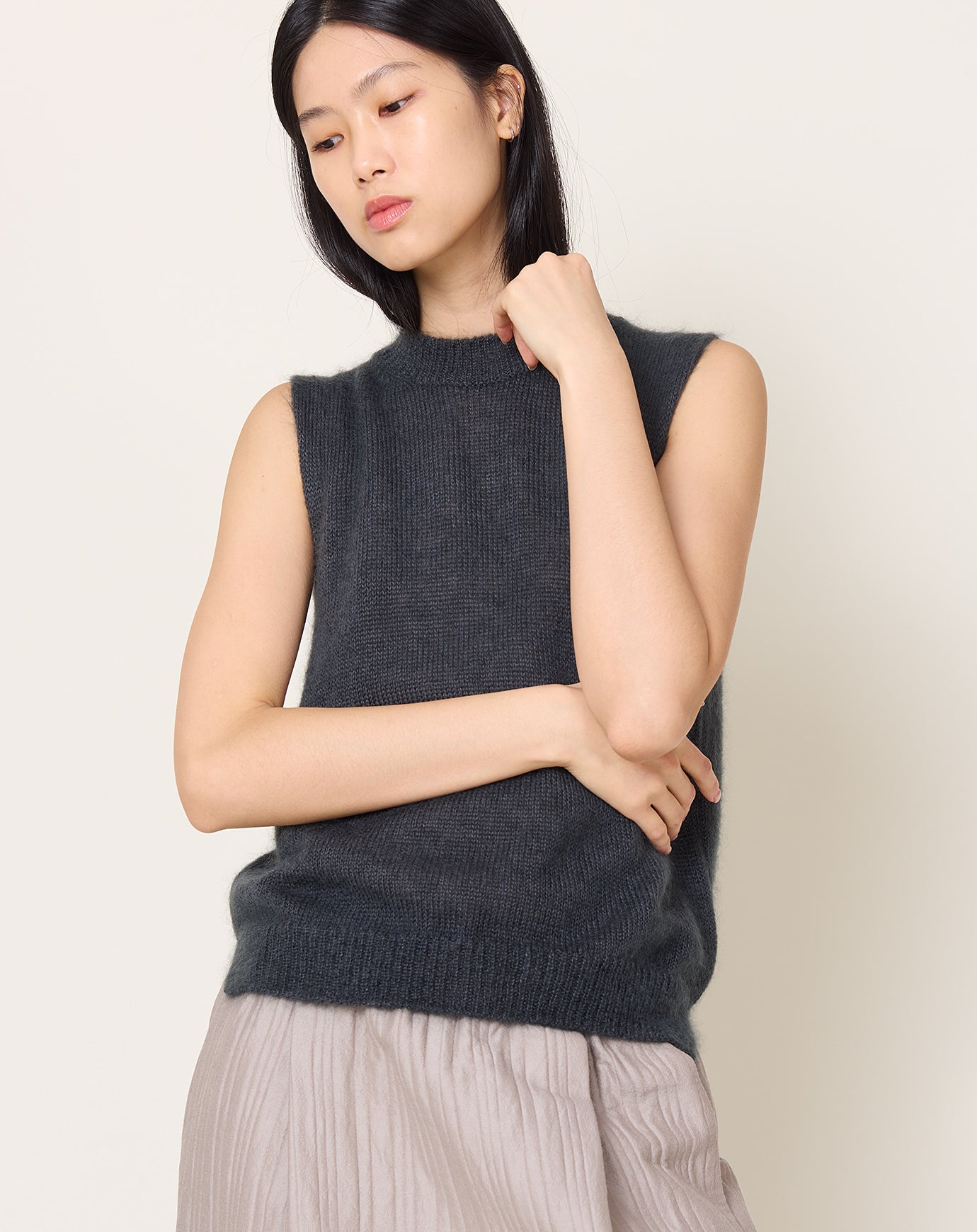 evam eva Mohair Silk Vest in Stone Grey