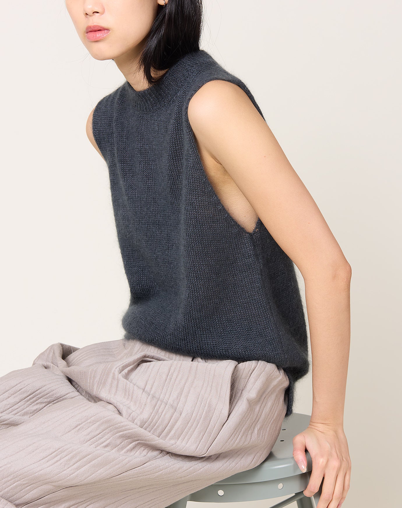 evam eva Mohair Silk Vest in Stone Grey