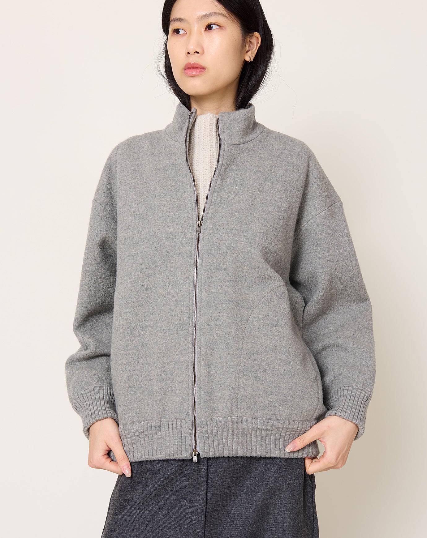 evam eva Press Wool Blouson in Grey