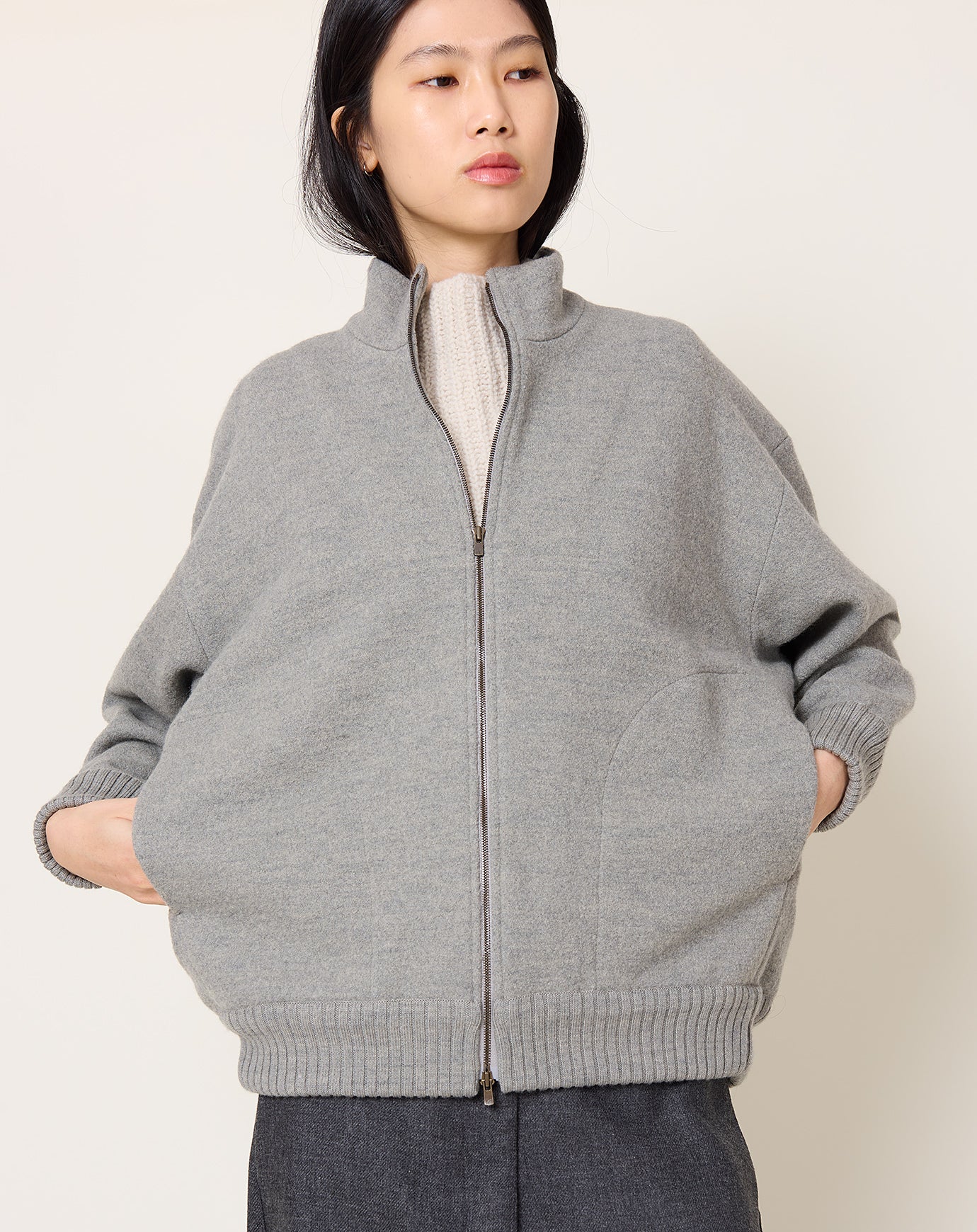 evam eva Press Wool Blouson in Grey