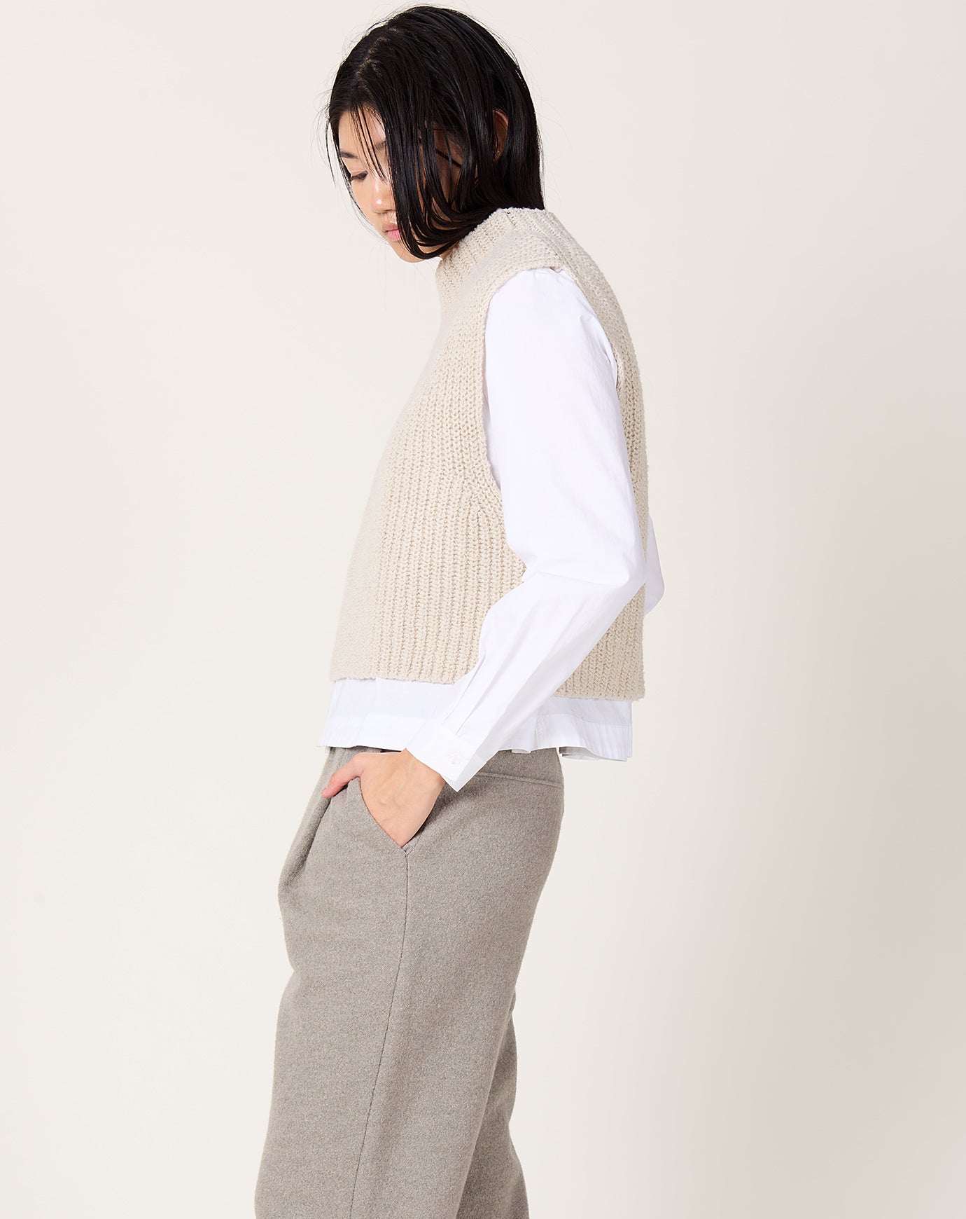 evam eva Wool Alpaca Aze Vest in Antique White