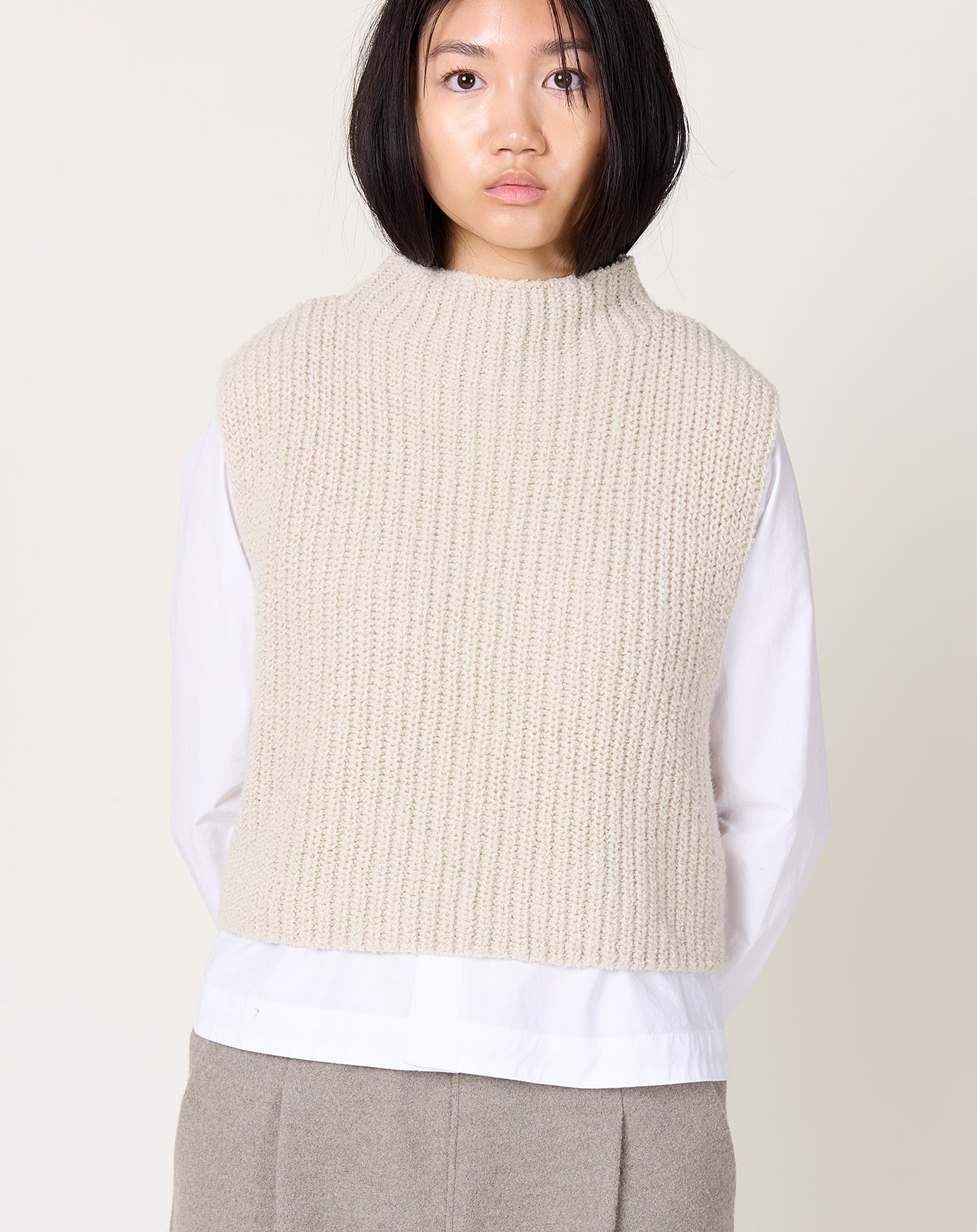 evam eva Wool Alpaca Aze Vest in Antique White