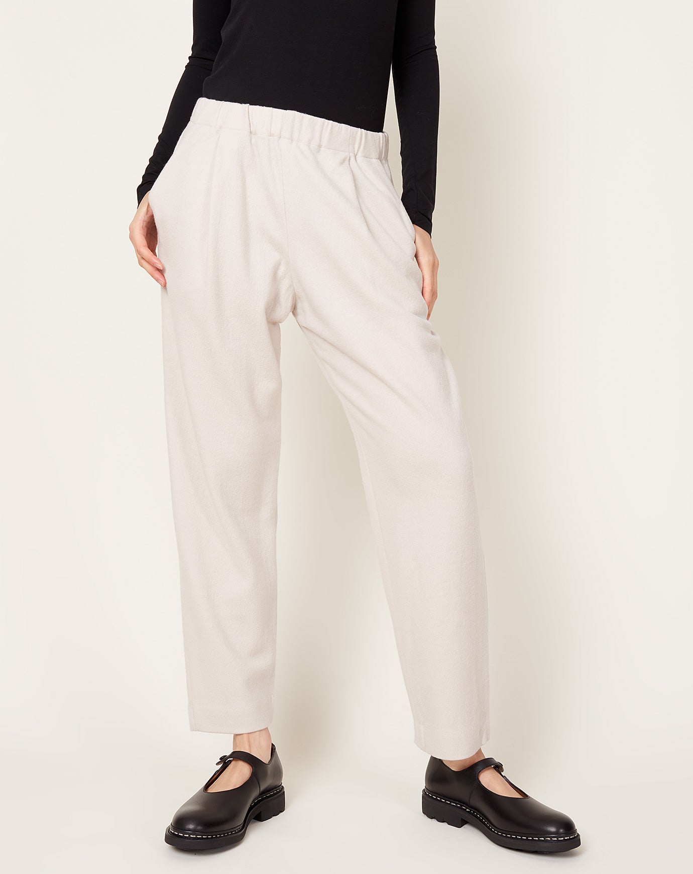 evam eva Wool Tuck Pants in Ecru