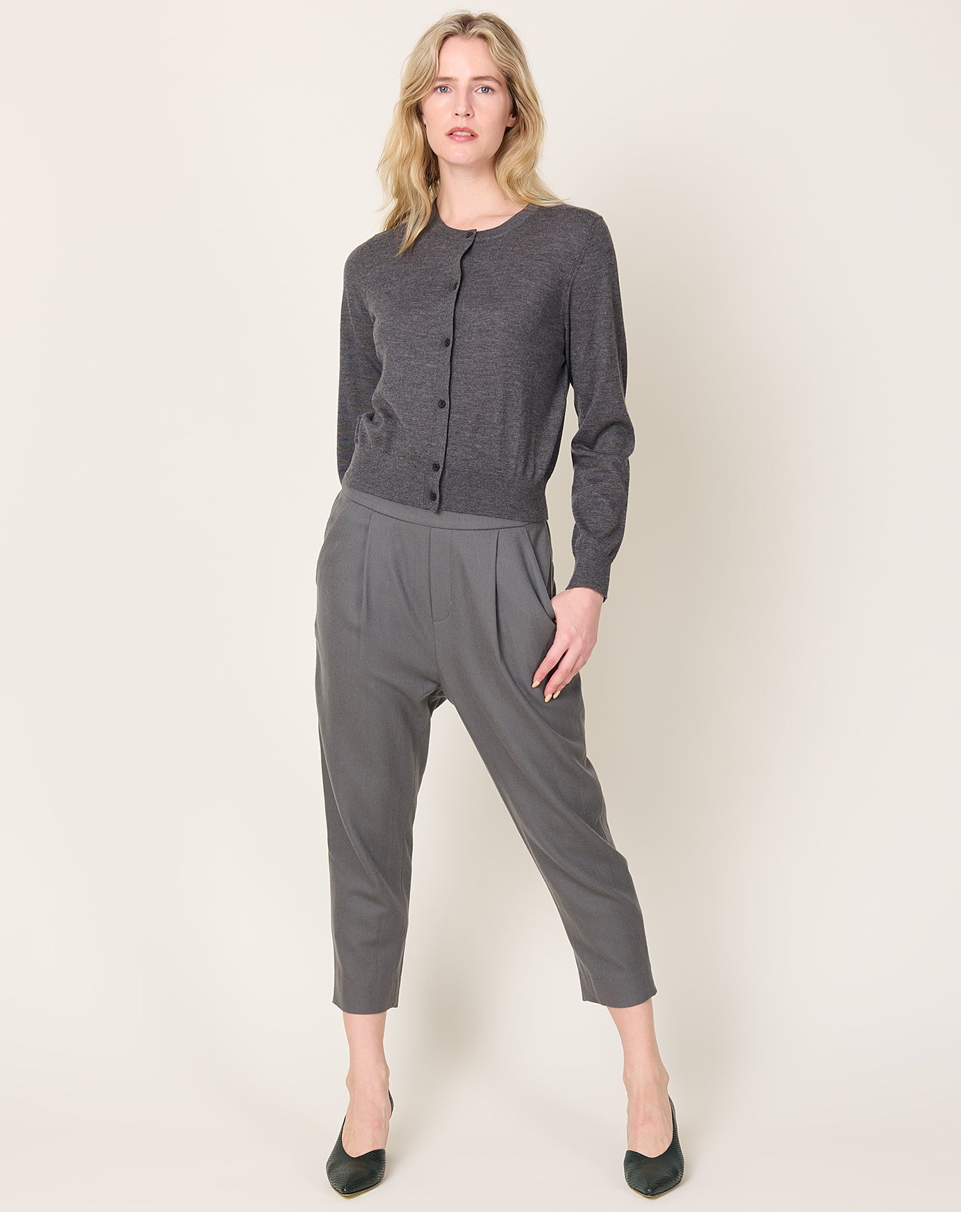 evam eva Wool Tuck Pants in Grey