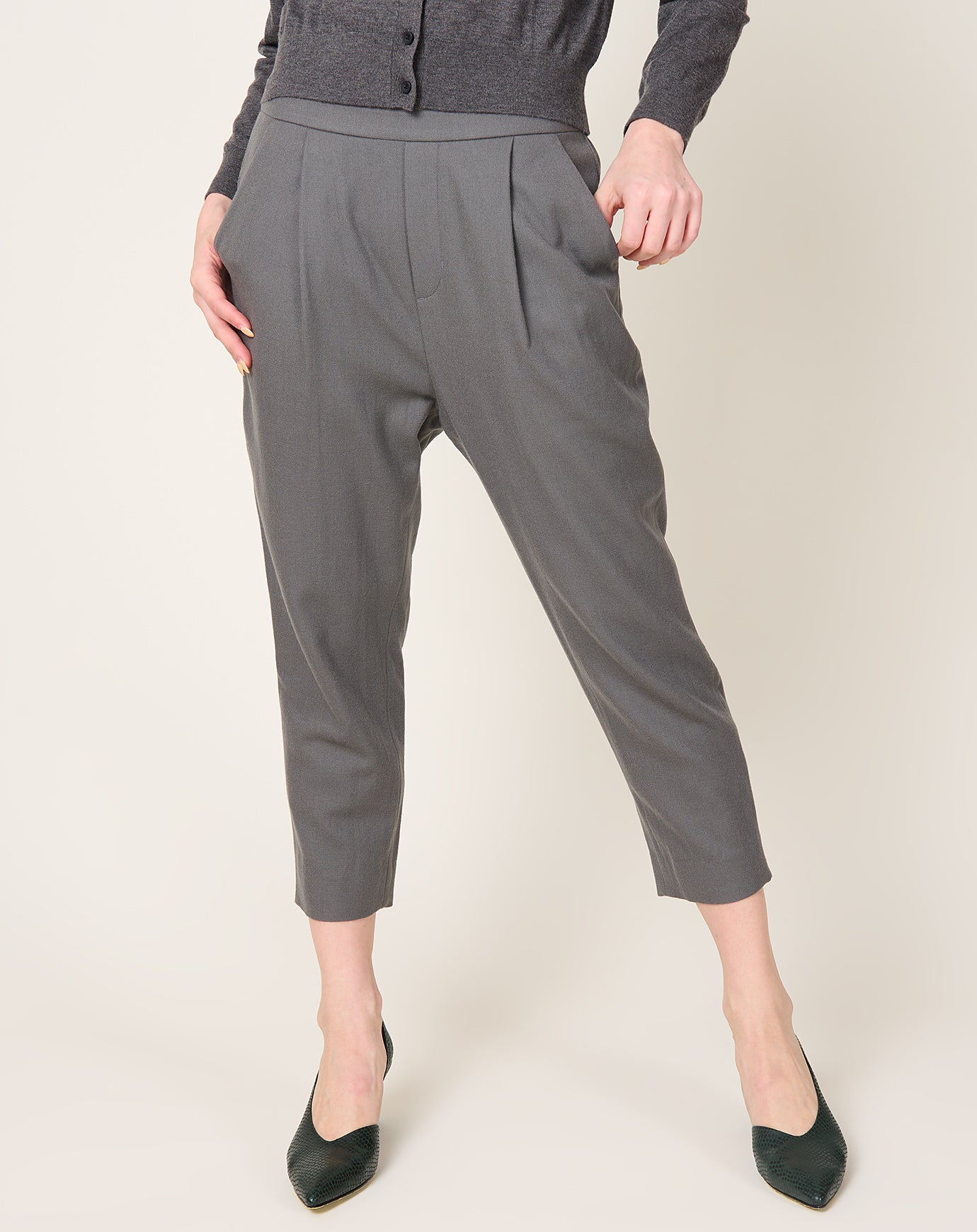evam eva Wool Tuck Pants in Grey