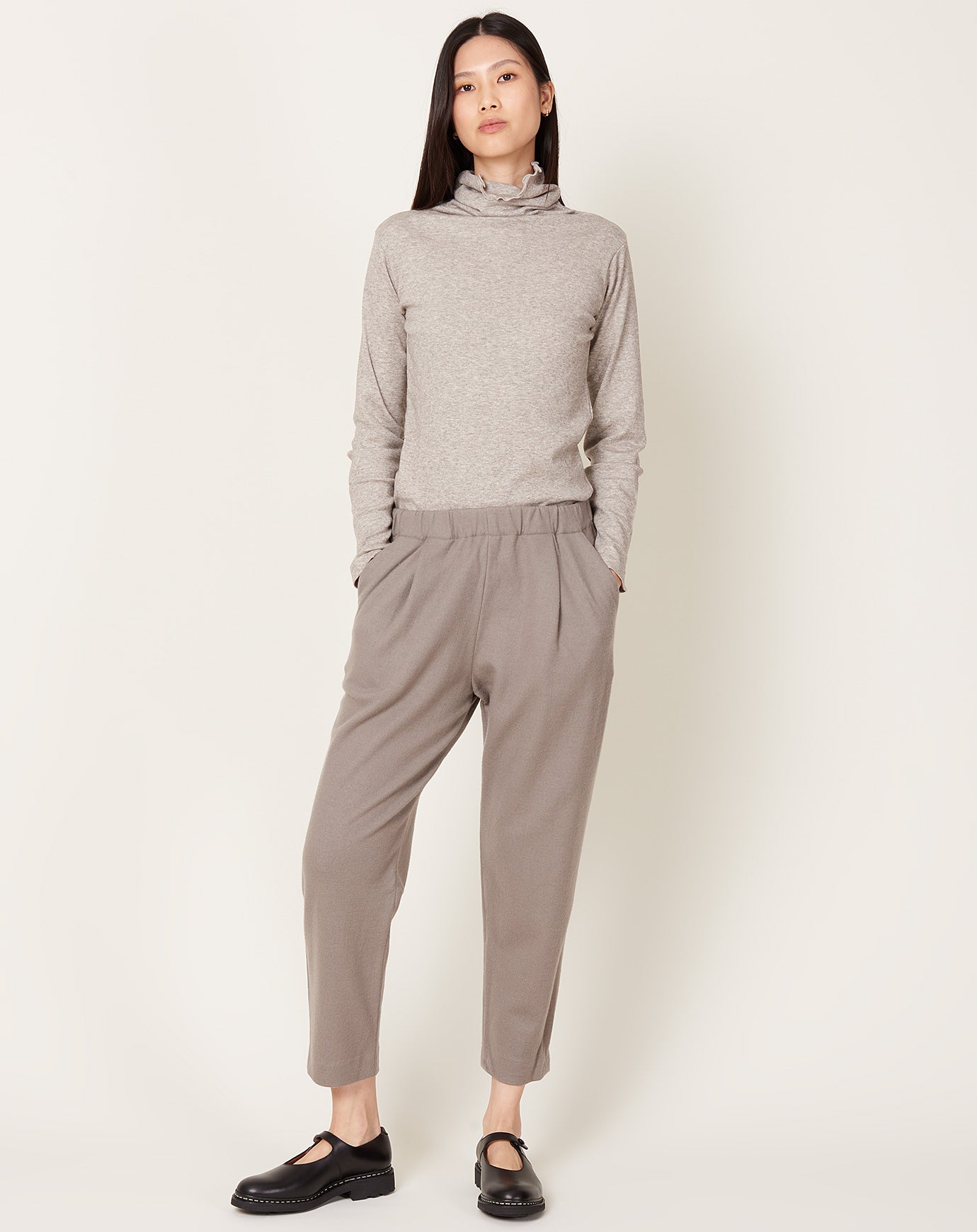 evam eva Wool Tuck Pants in Mocha