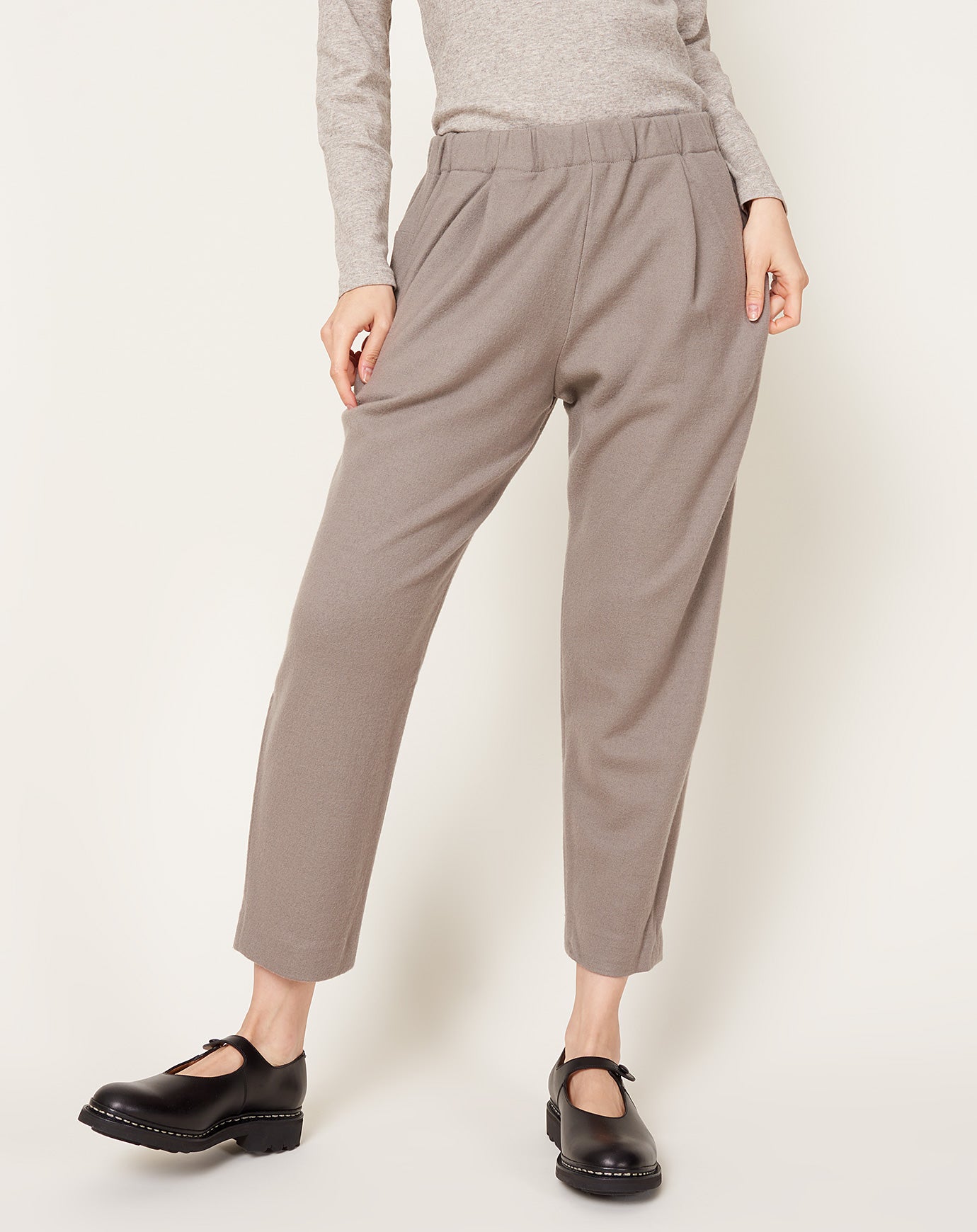 evam eva Wool Tuck Pants in Mocha