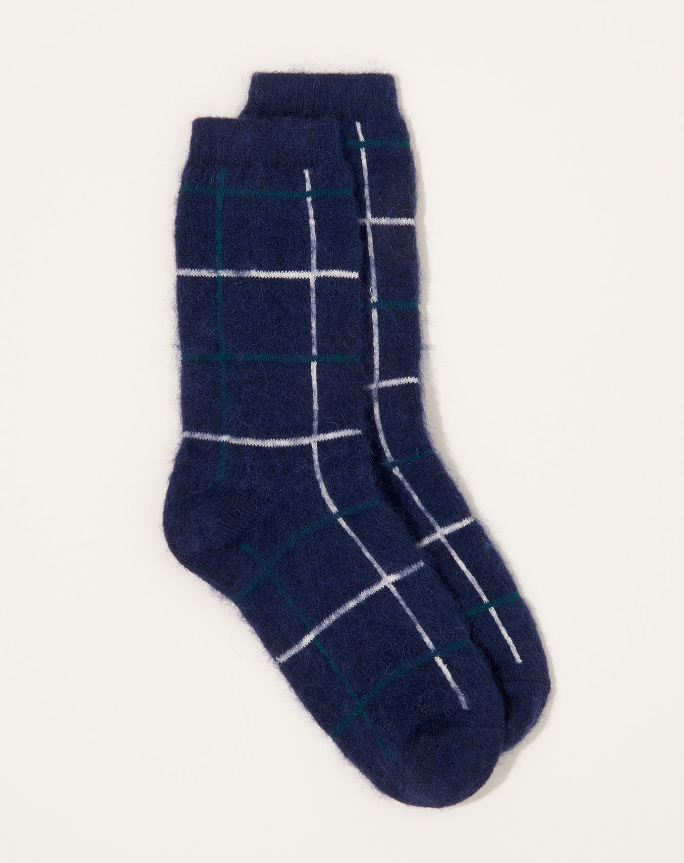 Exquisite J Brushed Mohair Tartan Socks in Navy