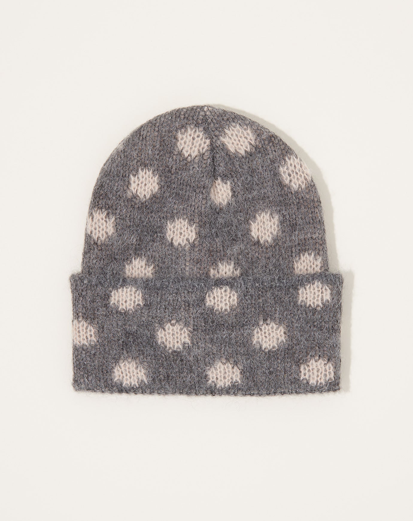 Exquisite J Knit Dots Beanie in Grey & Petal Pink