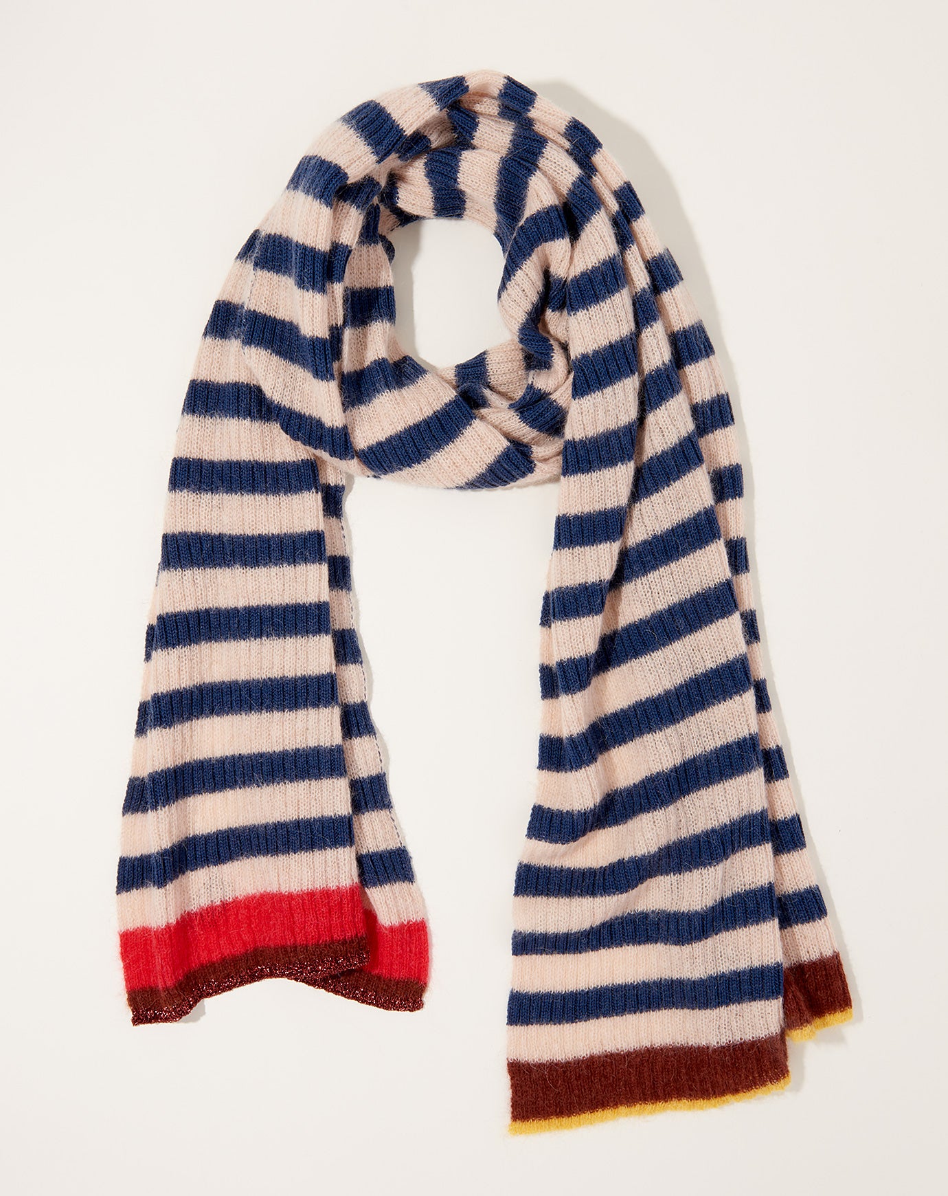 Exquisite J Mohair & Alpaca Navy Knit Stripe Scarf