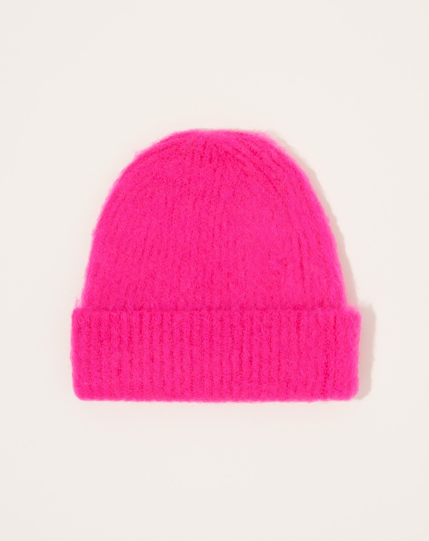 Exquisite J Mohair Wool Brushed Beanie in Neon Pink