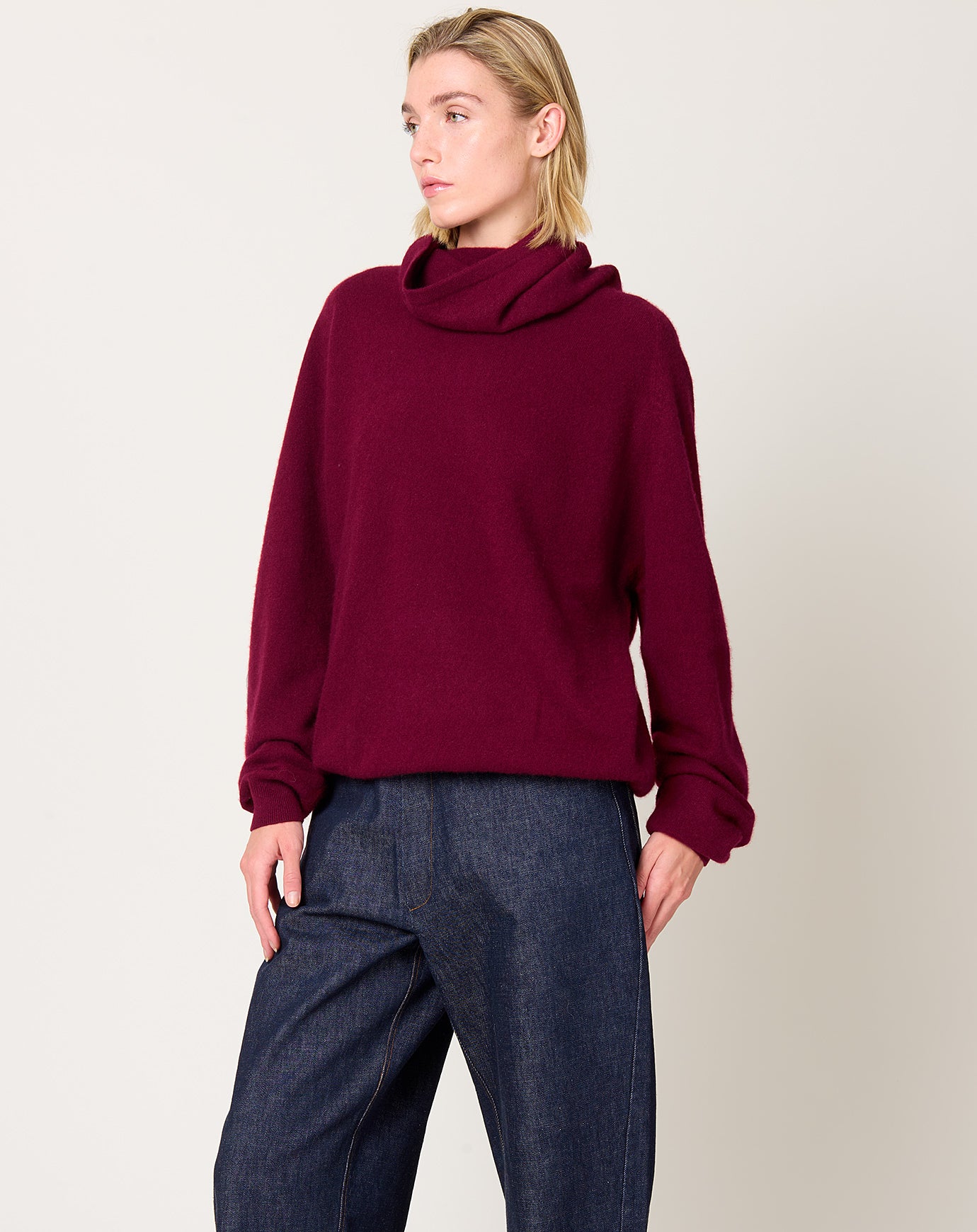 Frenckenberger BF High Neck Sweater in Burgundy