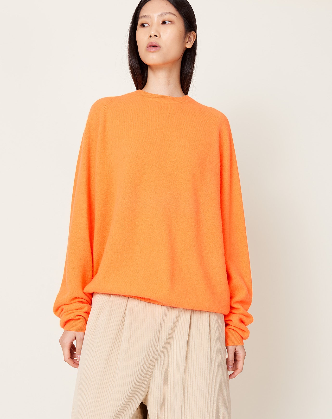 Frenckenberger Boyfriend R Neck Sweater in Neon Orange