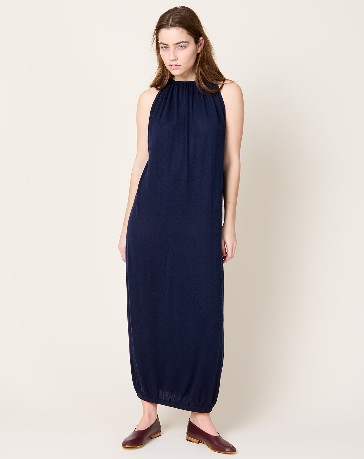 Frenckenberger Cashmere Silk Long Drape Dress in Navy