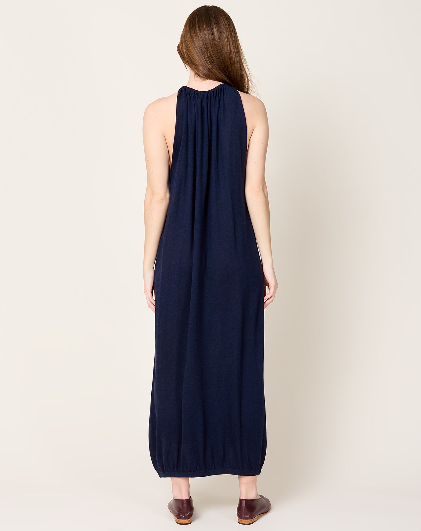 Frenckenberger Cashmere Silk Long Drape Dress in Navy