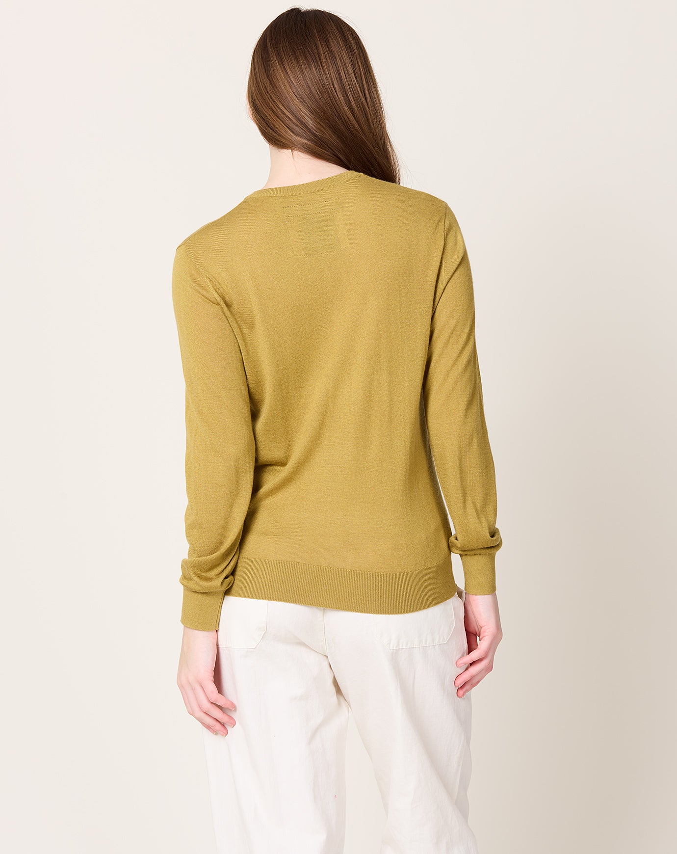 Frenckenberger Cashmere Silk Mini R Neck Sweater in Gold