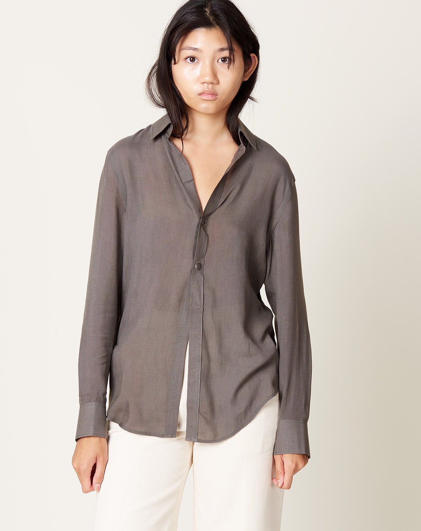 Frenckenberger Fitted Woven Shirt in Black Olive