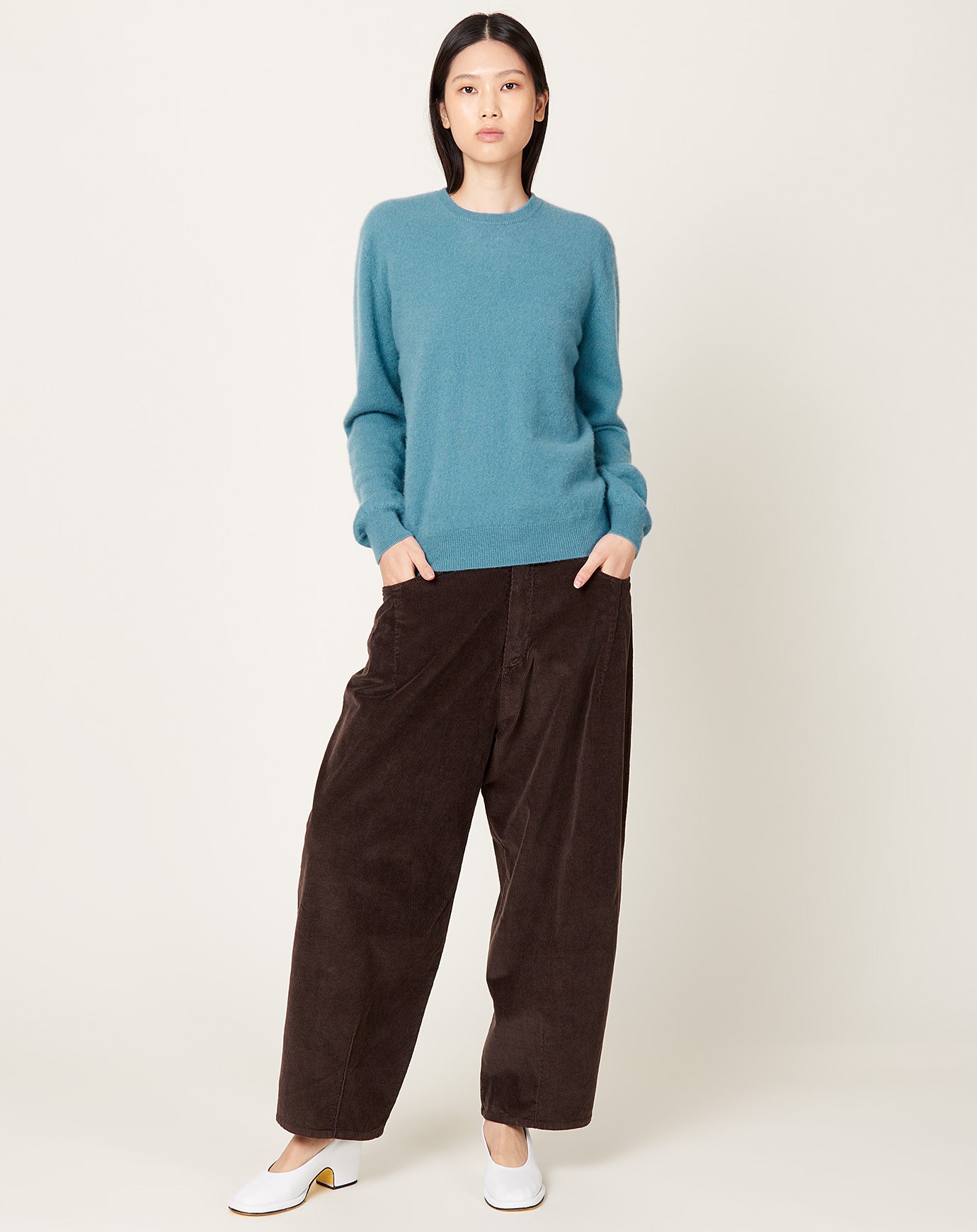 Frenckenberger Mini R Neck Sweater in Faded Blue