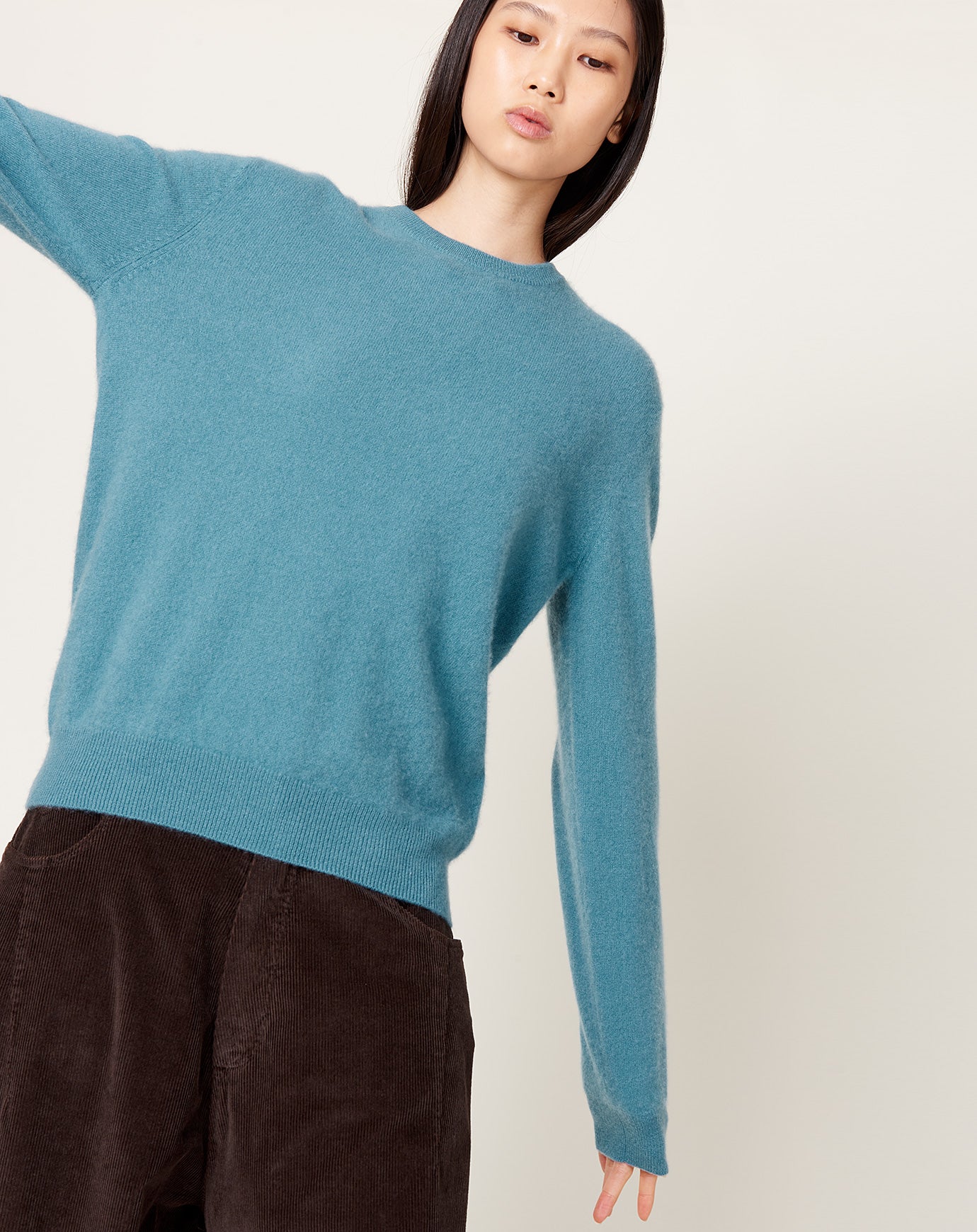 Frenckenberger Mini R Neck Sweater in Faded Blue