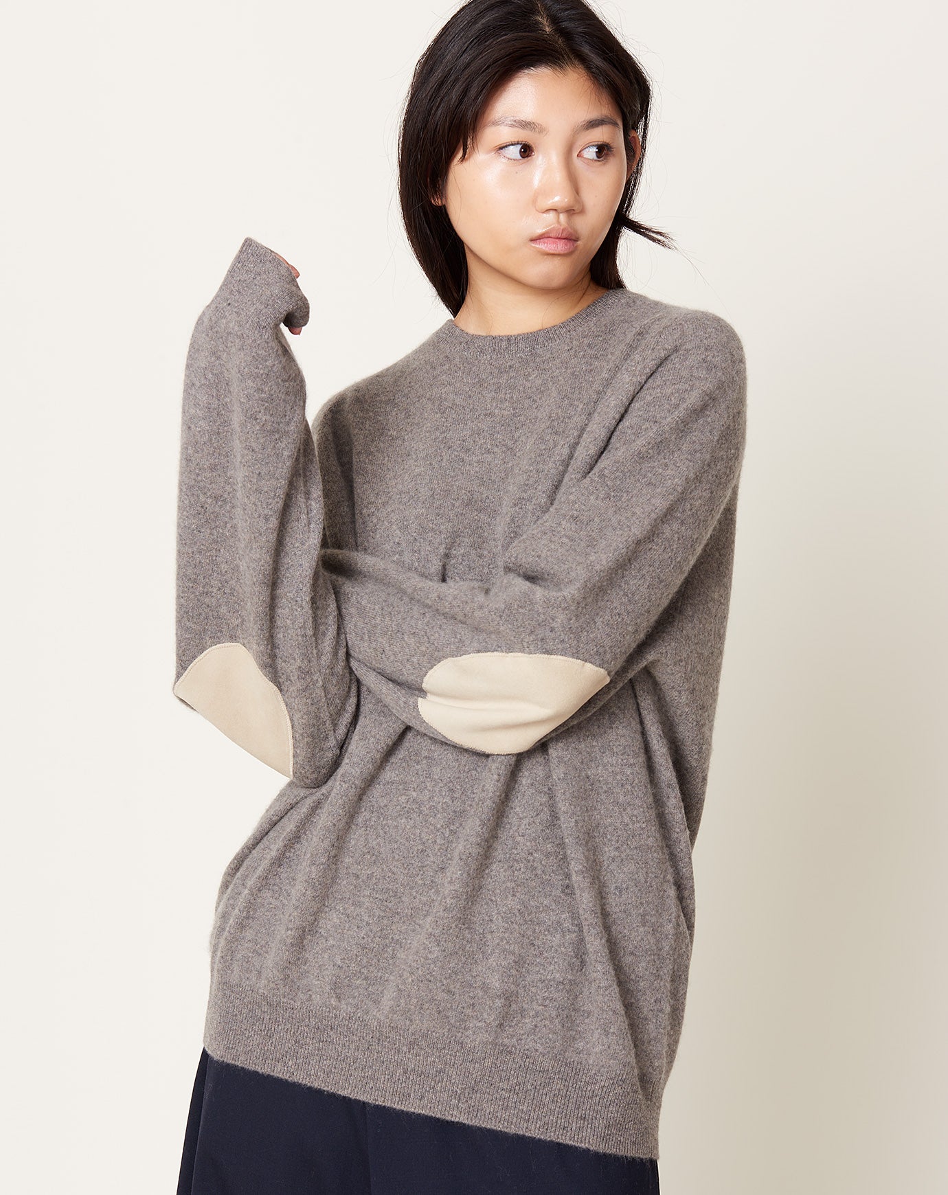 Frenckenberger Patched BF R Neck Sweater in Melange