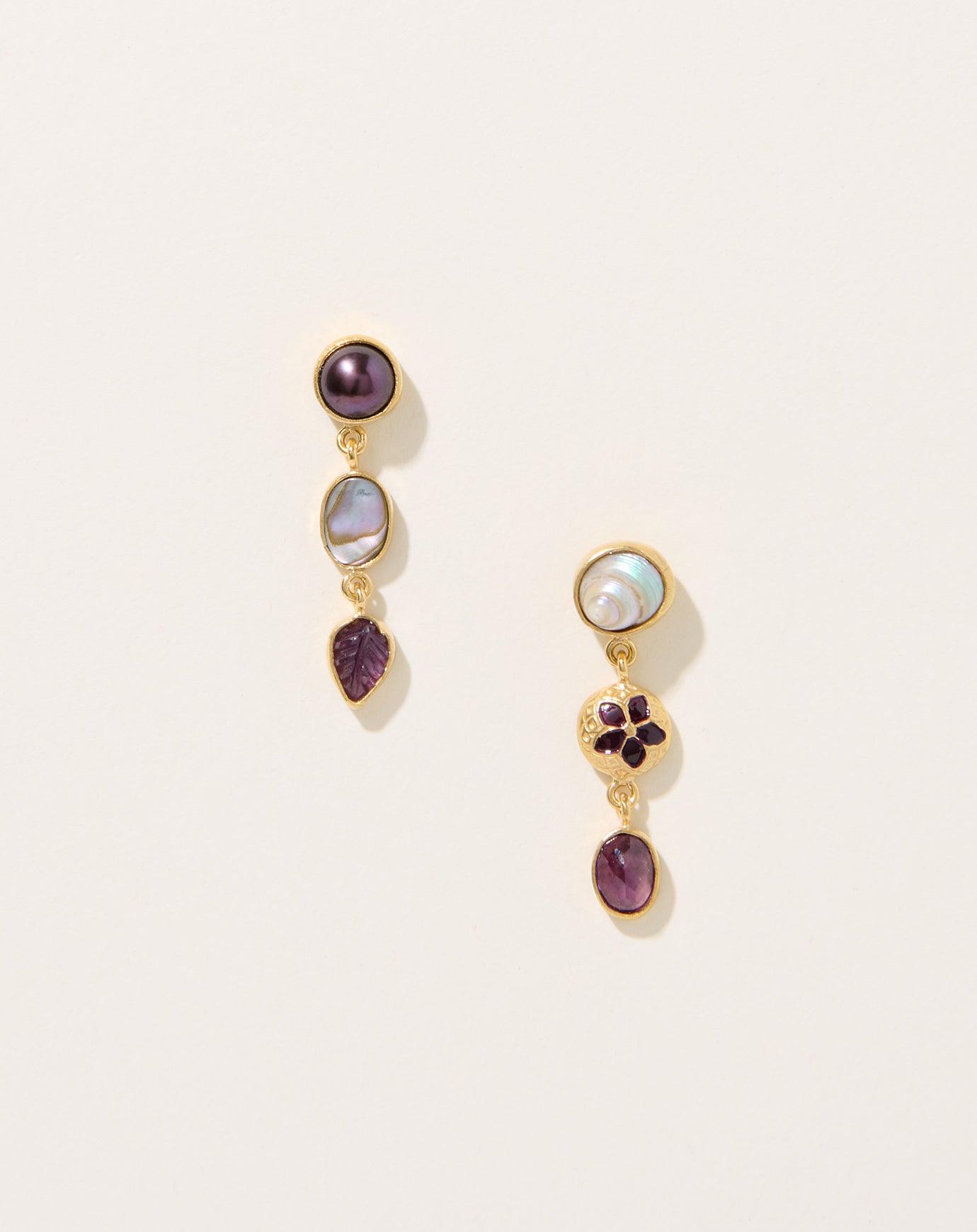 Grainne Morton Amethyst Three Charm Moving Drop Earrings