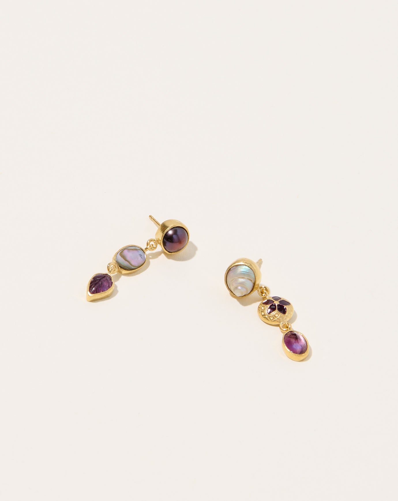 Grainne Morton Amethyst Three Charm Moving Drop Earrings