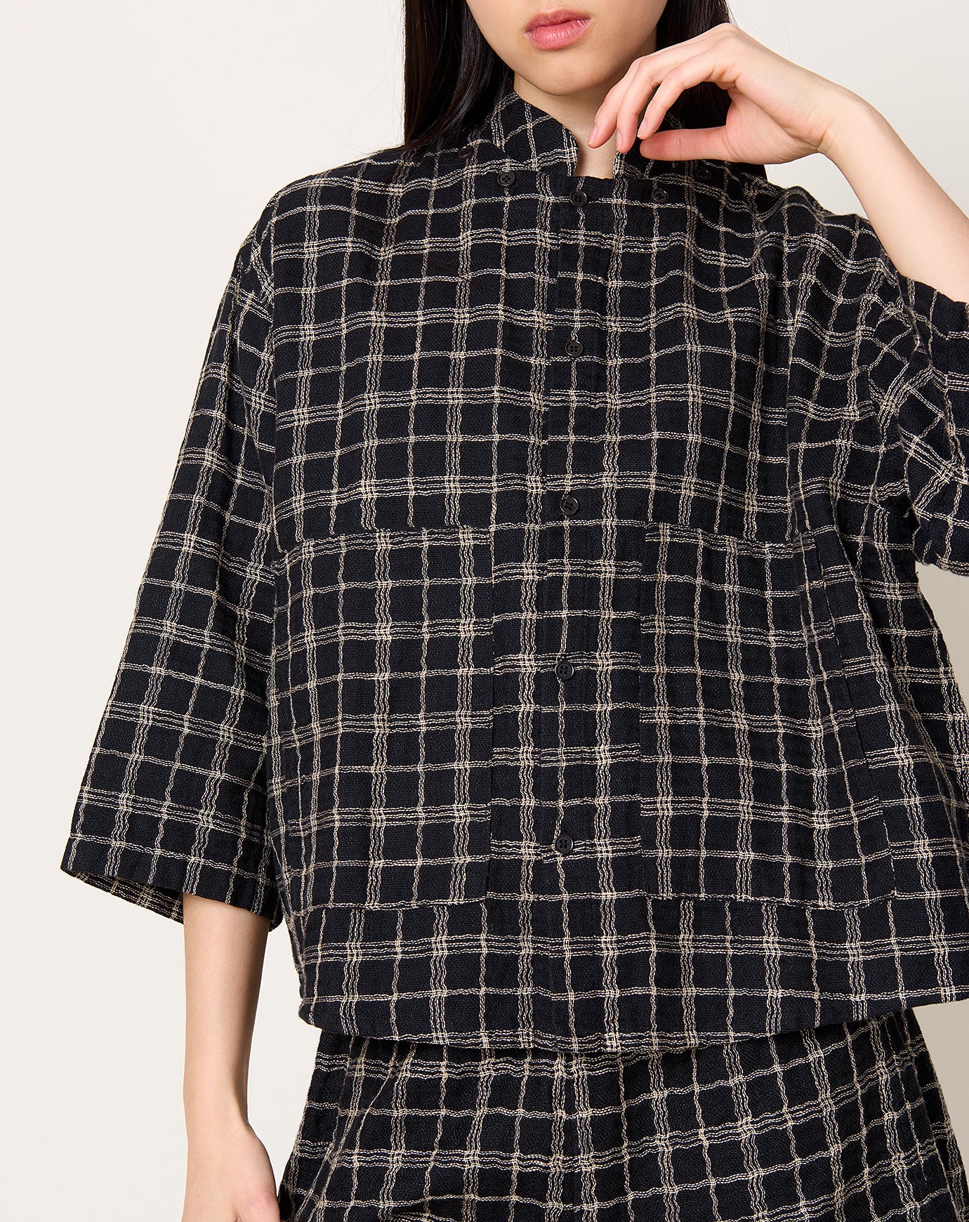 Henrik Vibskov Back X Shirt in Black Curvy Grid