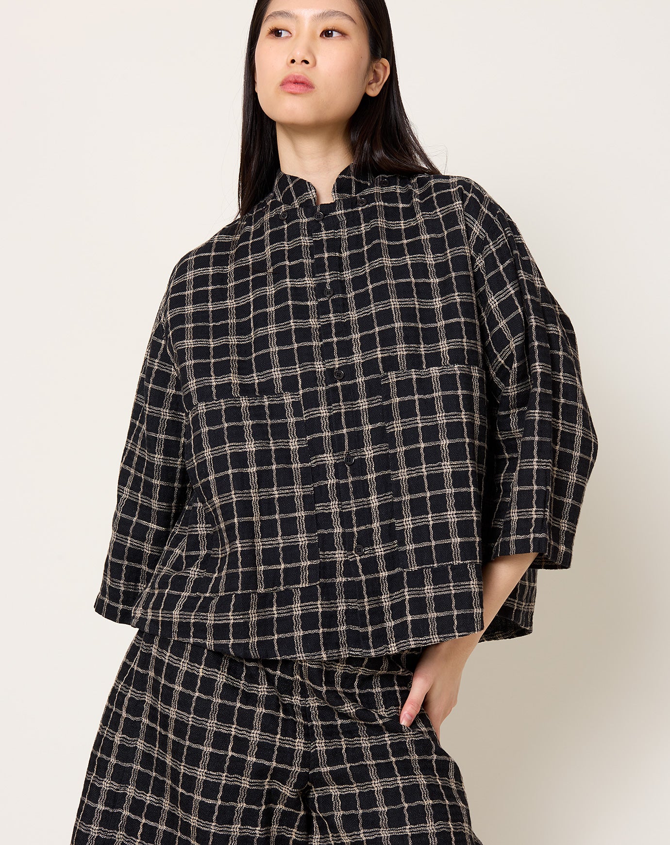 Henrik Vibskov Back X Shirt in Black Curvy Grid