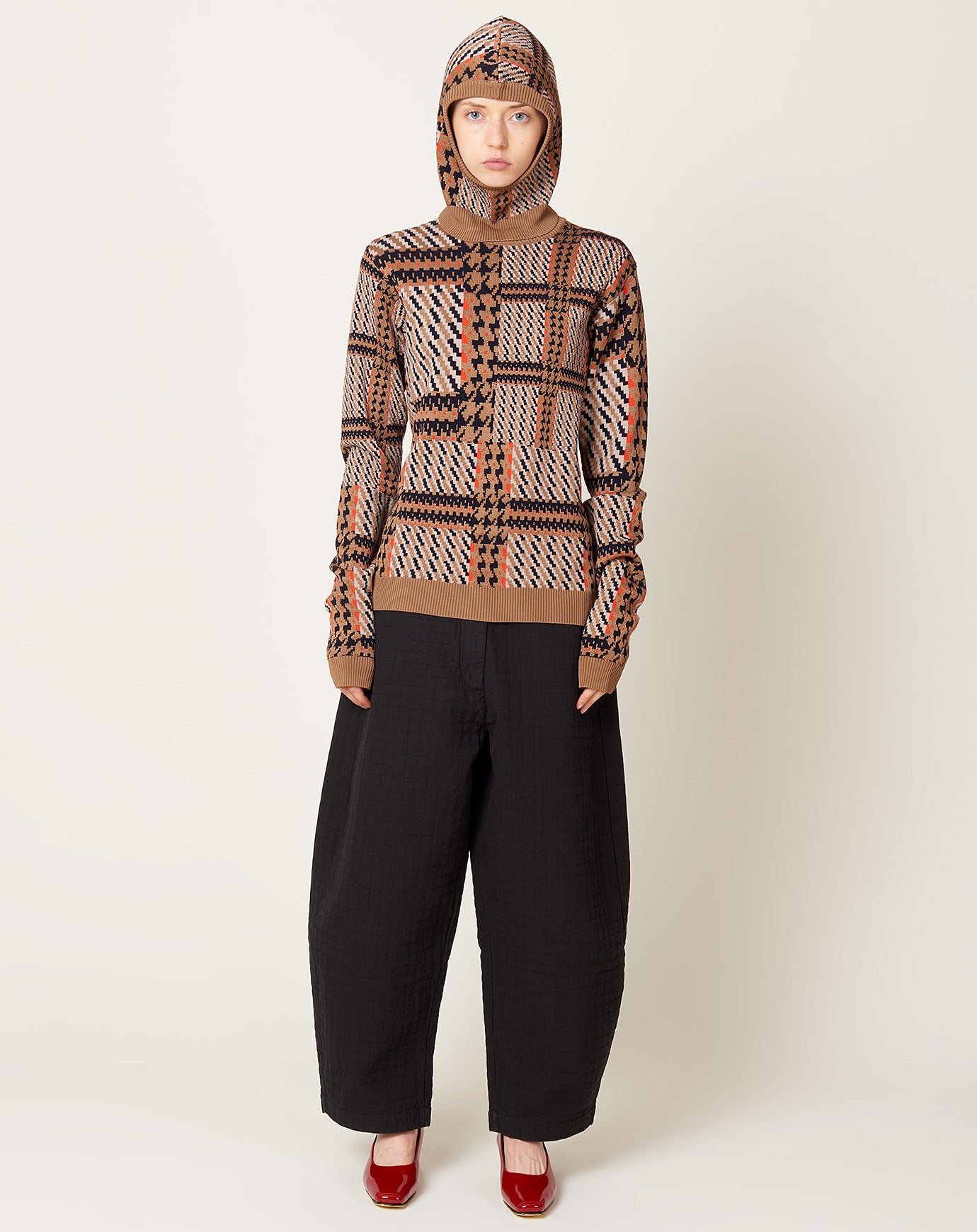 Henrik Vibskov Dusk Knitted Blouse in Orange Mixed Checks