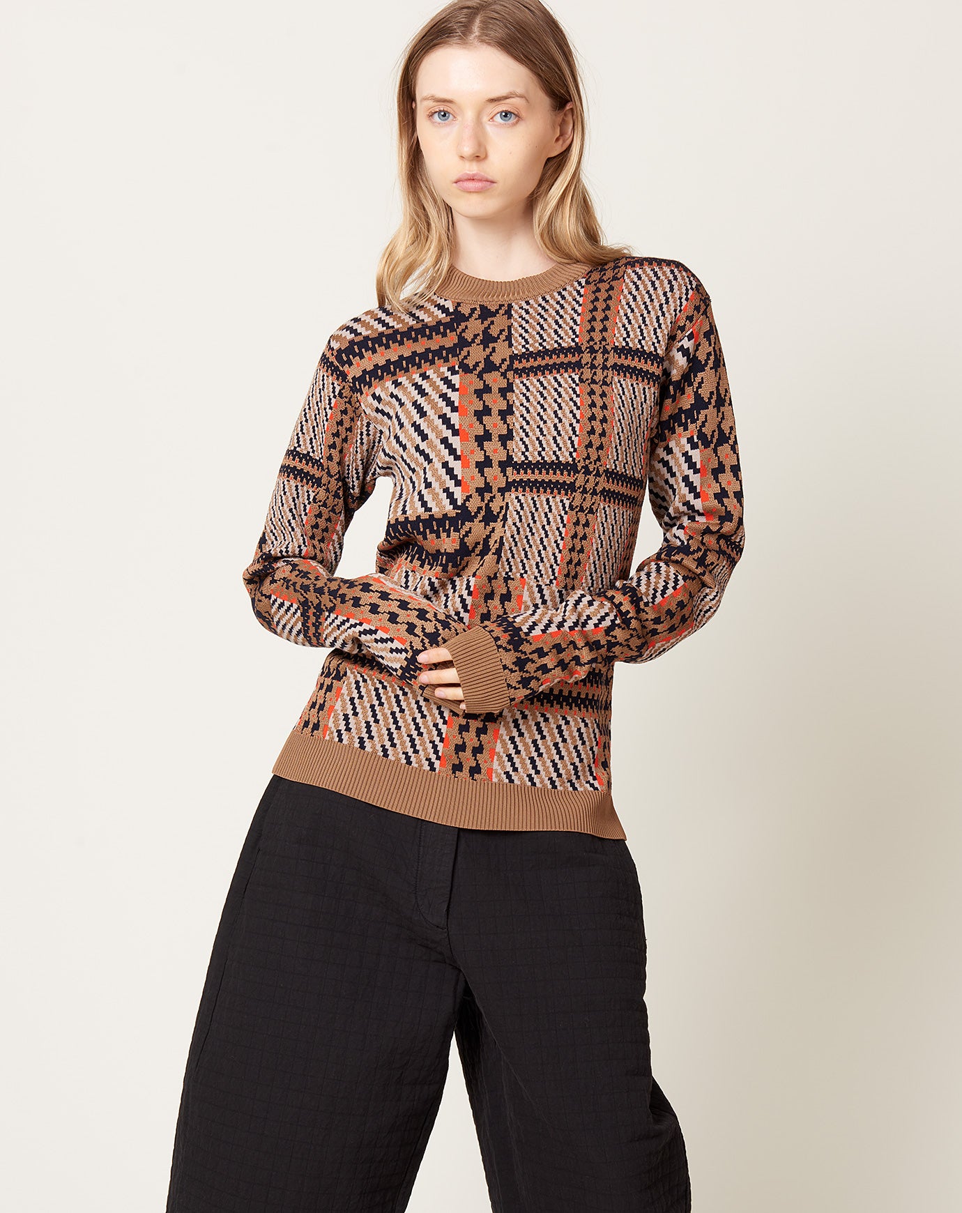 Henrik Vibskov Dusk Knitted Blouse in Orange Mixed Checks