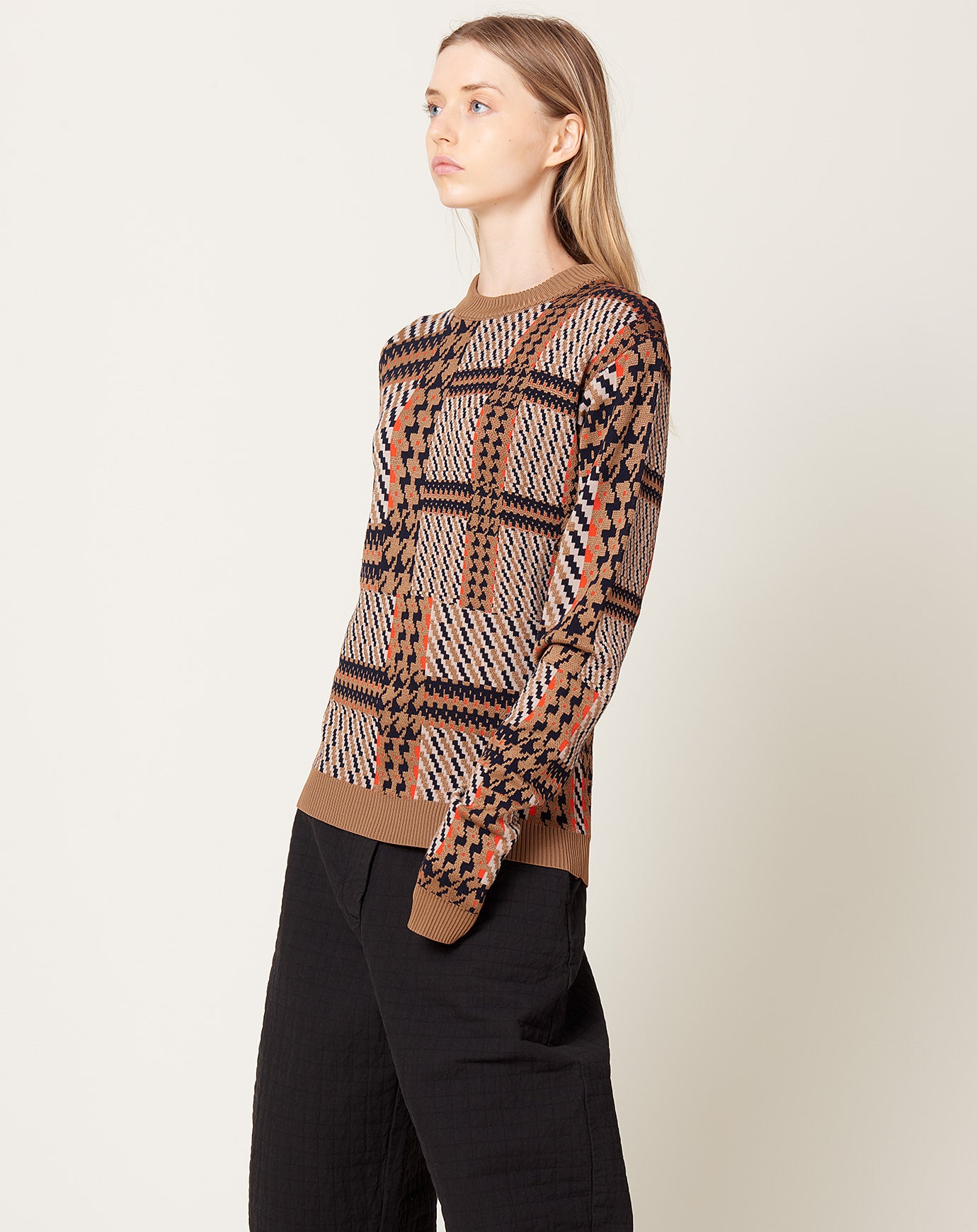 Henrik Vibskov Dusk Knitted Blouse in Orange Mixed Checks