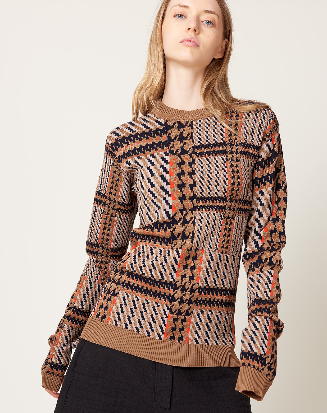 Henrik Vibskov Dusk Knitted Blouse in Orange Mixed Checks