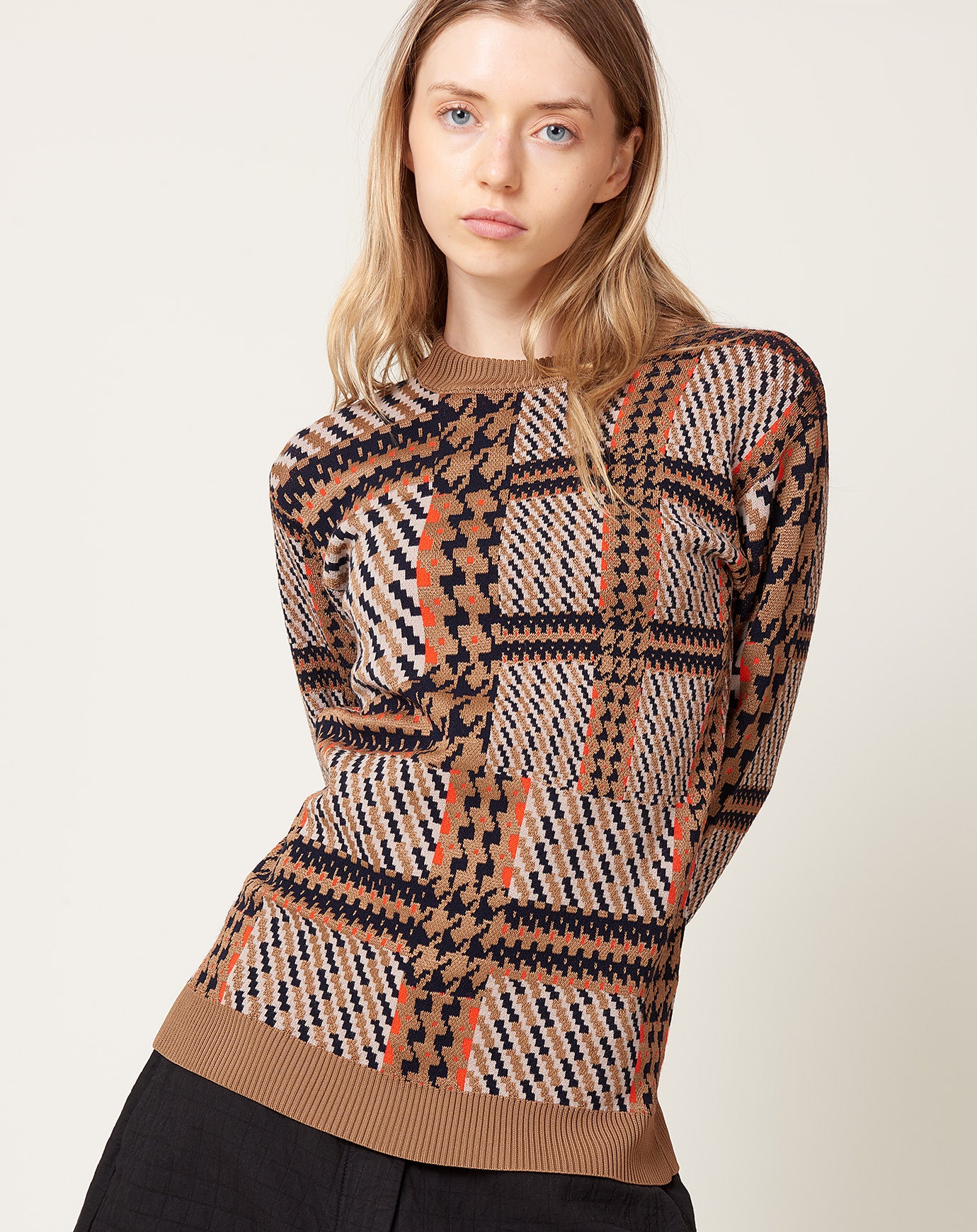 Henrik Vibskov Dusk Knitted Blouse in Orange Mixed Checks