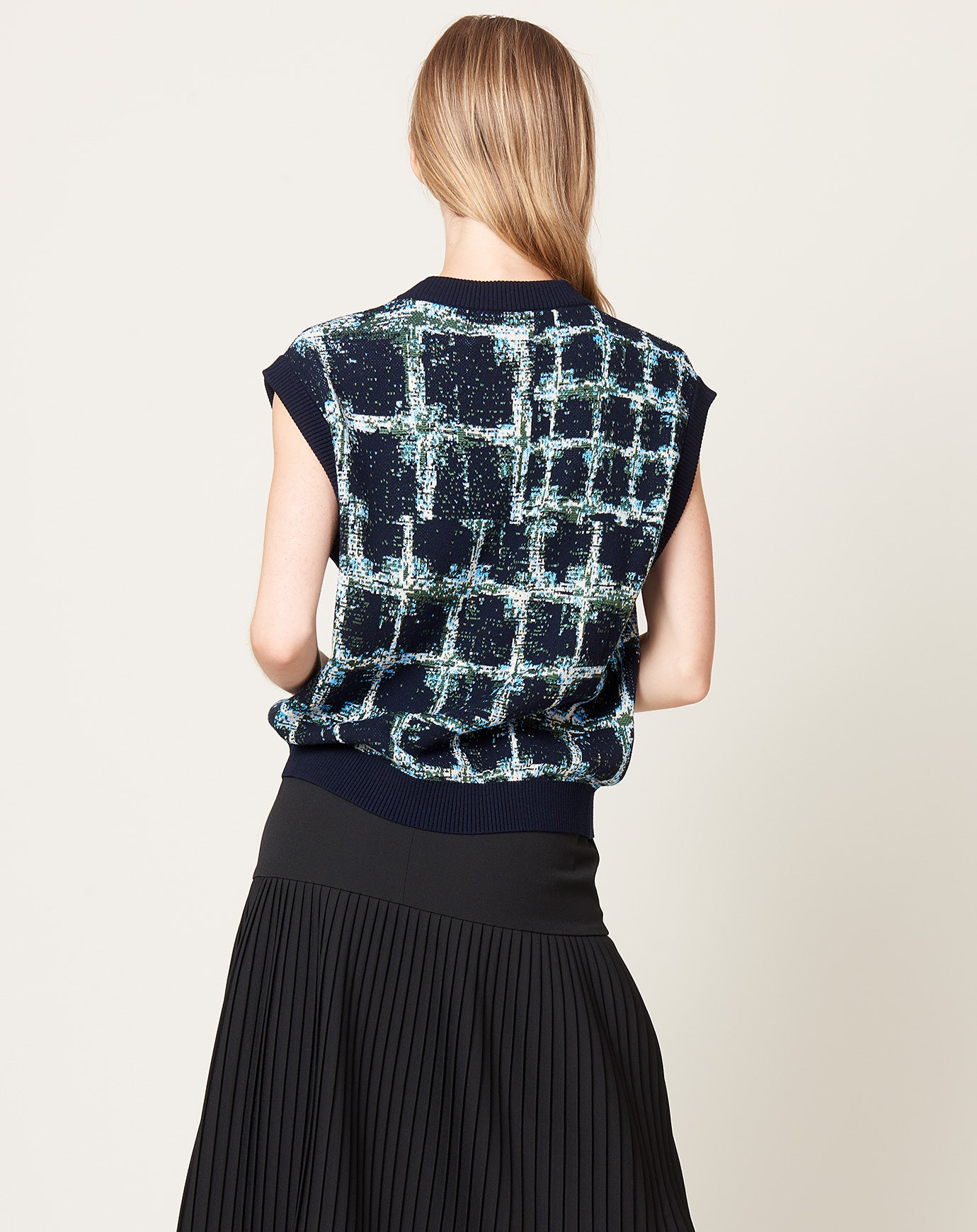 Henrik Vibskov Dusk Knitted Vest in Black Shibori Checks