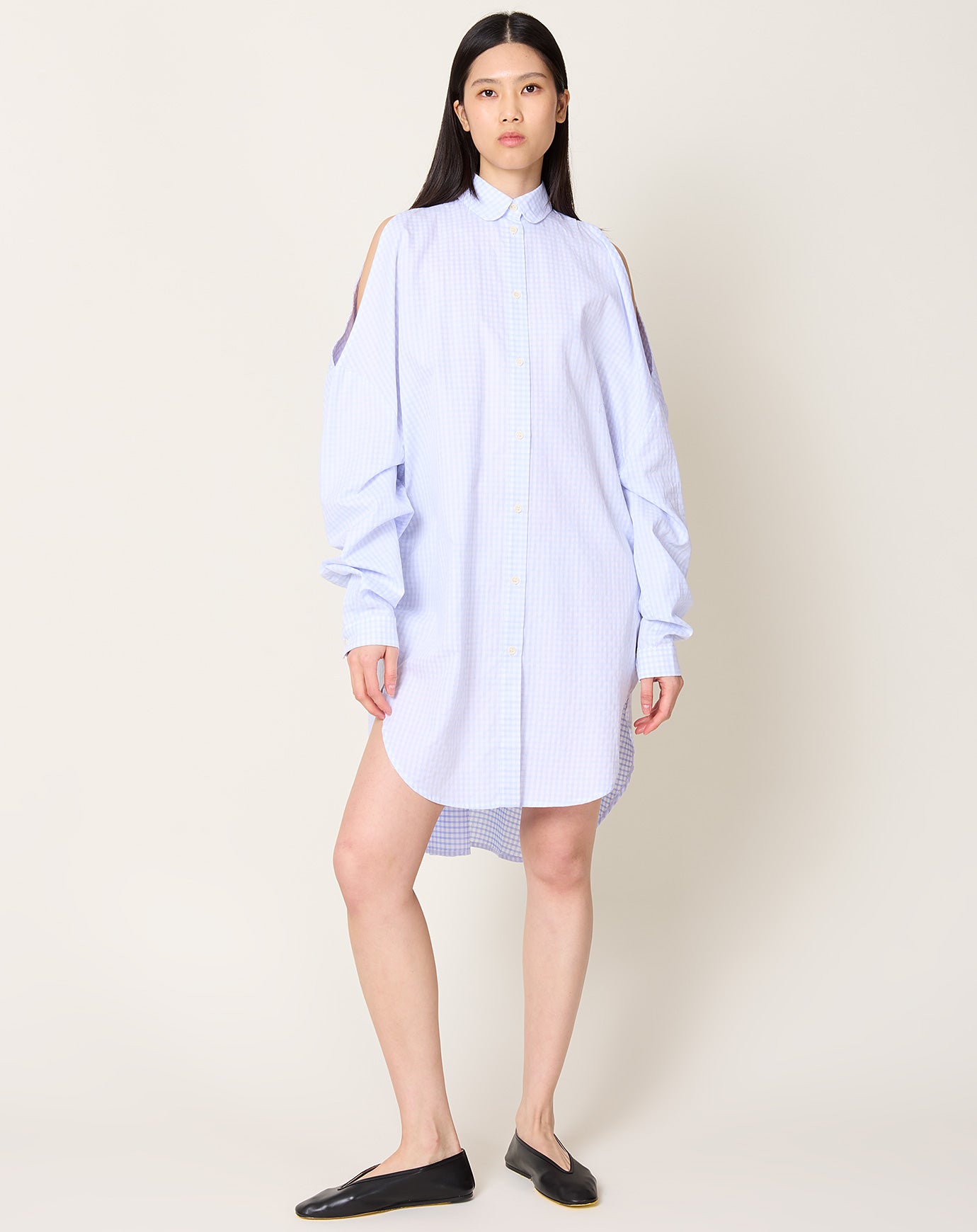 Henrik Vibskov New Bumble Shirtdress in White Blue Grid