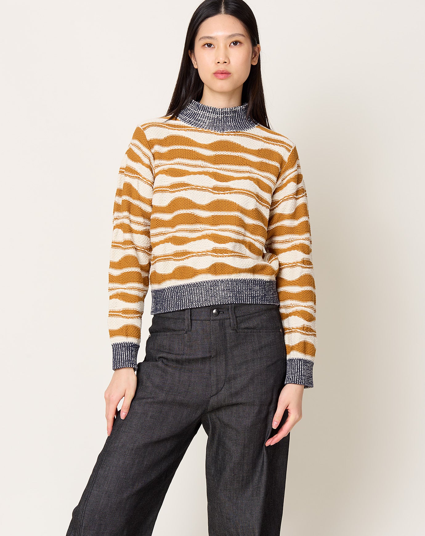 Henrik Vibskov Wave Knit Jumper in Rust Beige Mountain Waves