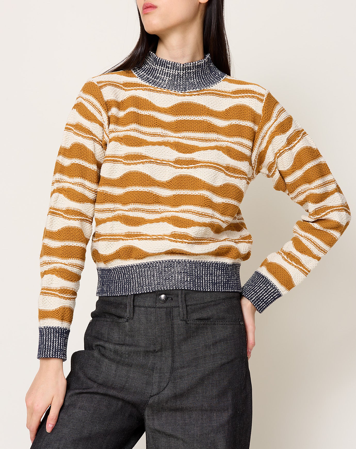 Henrik Vibskov Wave Knit Jumper in Rust Beige Mountain Waves