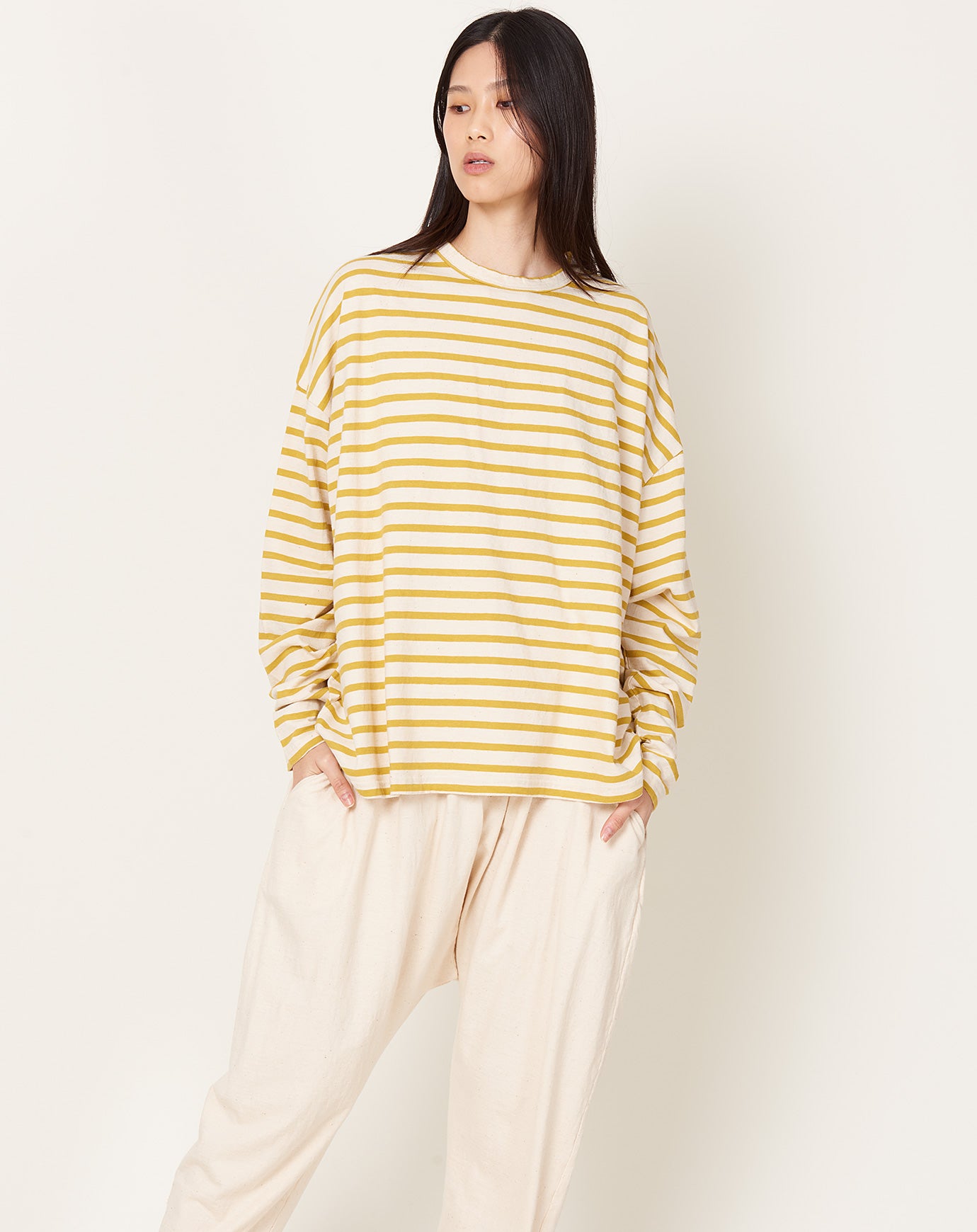 Ichi Antiquités Striped Loose Pullover in Mustard & Natural